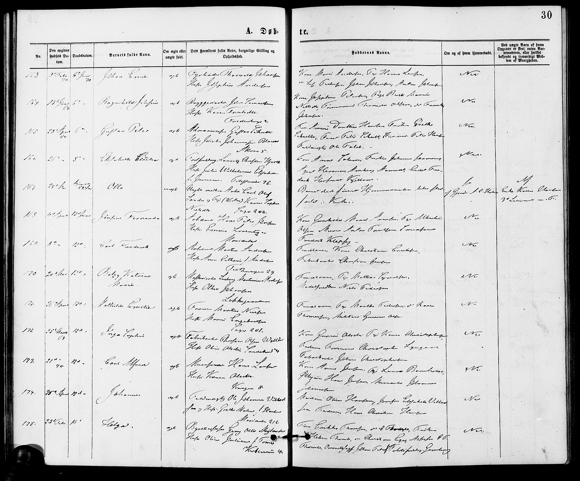 Gamle Aker prestekontor Kirkebøker, SAO/A-10617a/G/L0003: Parish register (copy) no. 3, 1869-1874, p. 30
