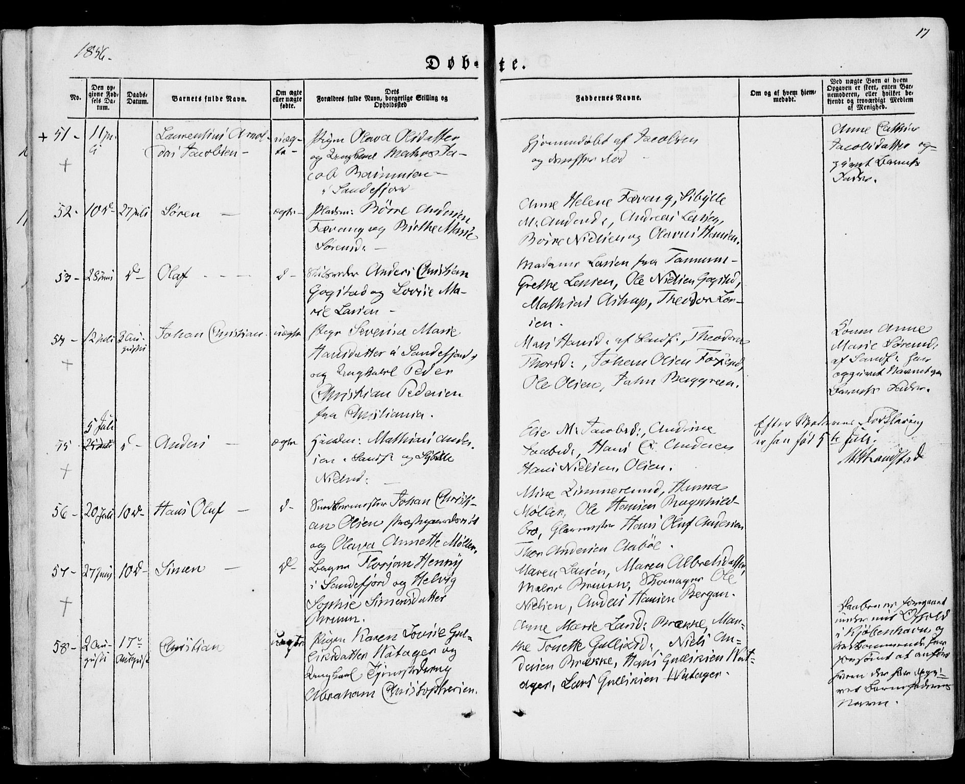 Sandar kirkebøker, AV/SAKO-A-243/F/Fa/L0007: Parish register (official) no. 7, 1855-1861, p. 17