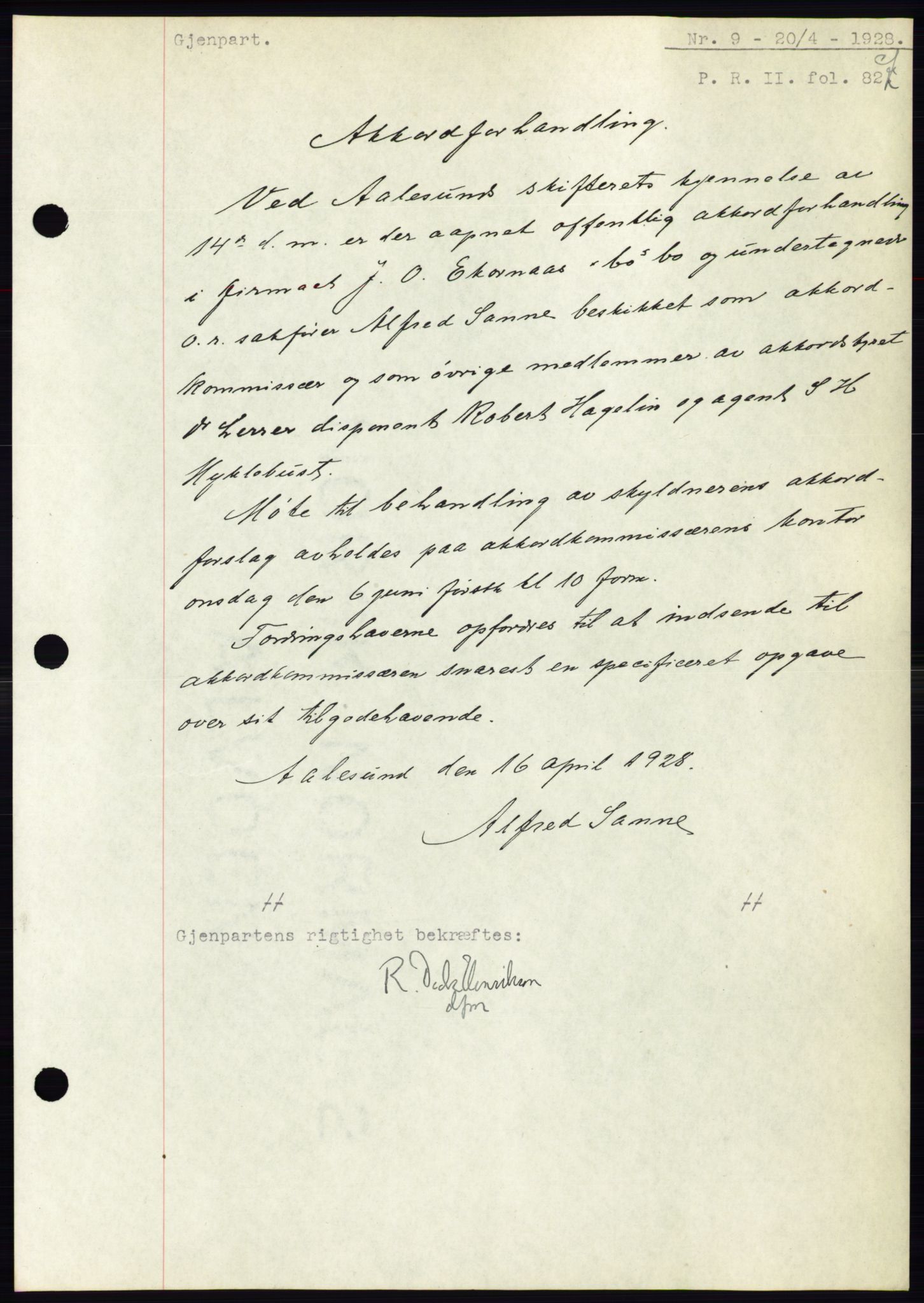 Ålesund byfogd, AV/SAT-A-4384: Mortgage book no. 24, 1928-1929, Deed date: 20.04.1928