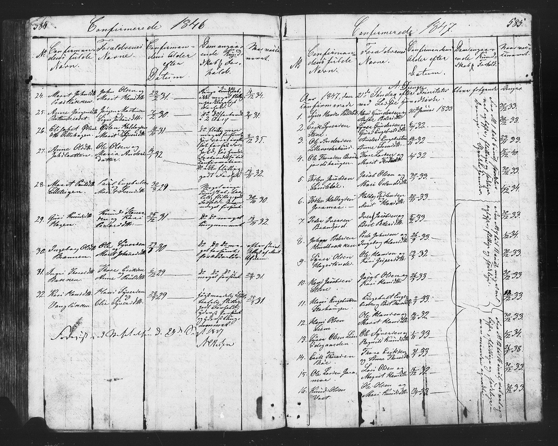 Lesja prestekontor, SAH/PREST-068/H/Ha/Hab/L0002: Parish register (copy) no. 2, 1832-1850, p. 584-585