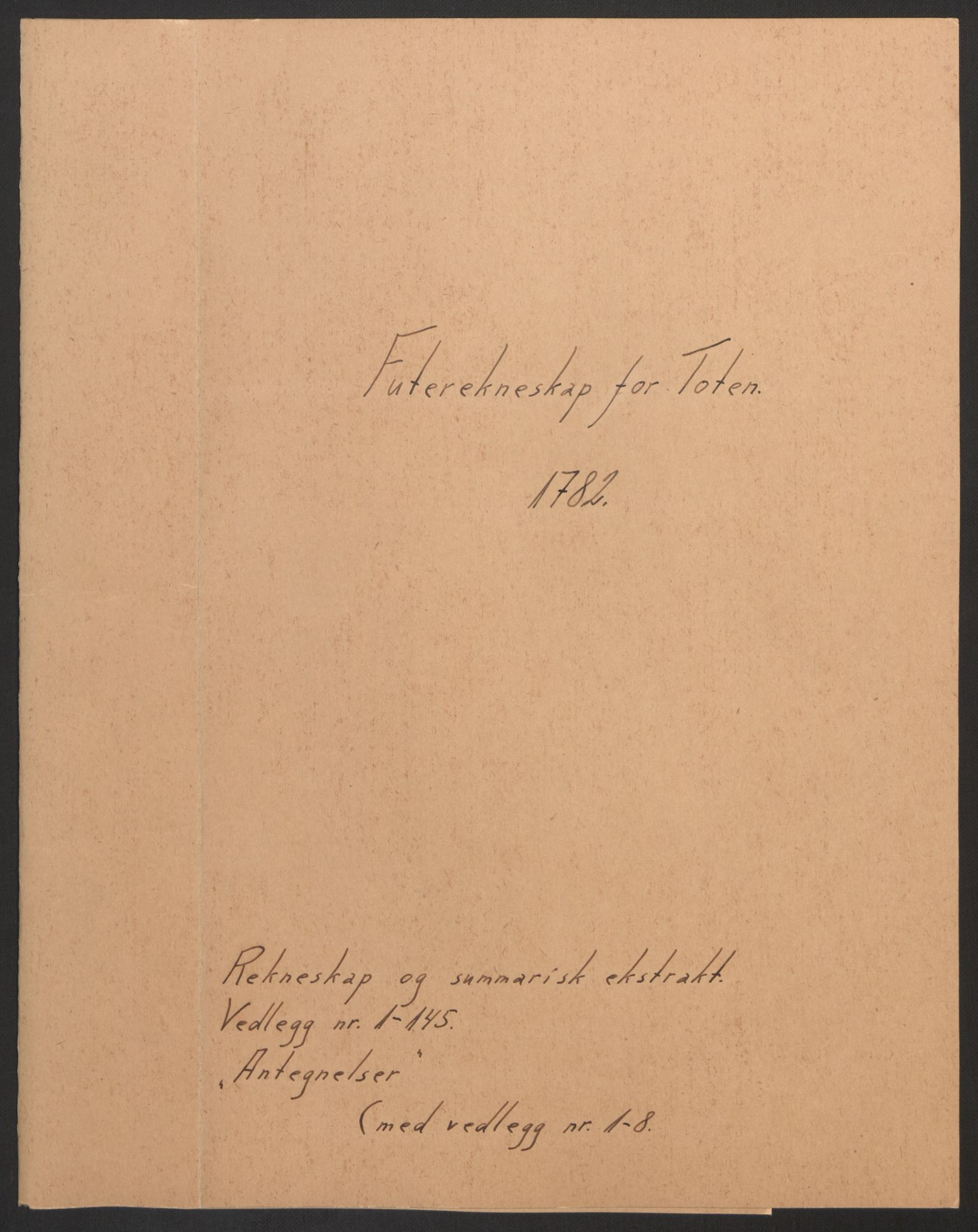 Rentekammeret inntil 1814, Reviderte regnskaper, Fogderegnskap, RA/EA-4092/R19/L1369: Fogderegnskap Toten, Hadeland og Vardal, 1782, p. 1