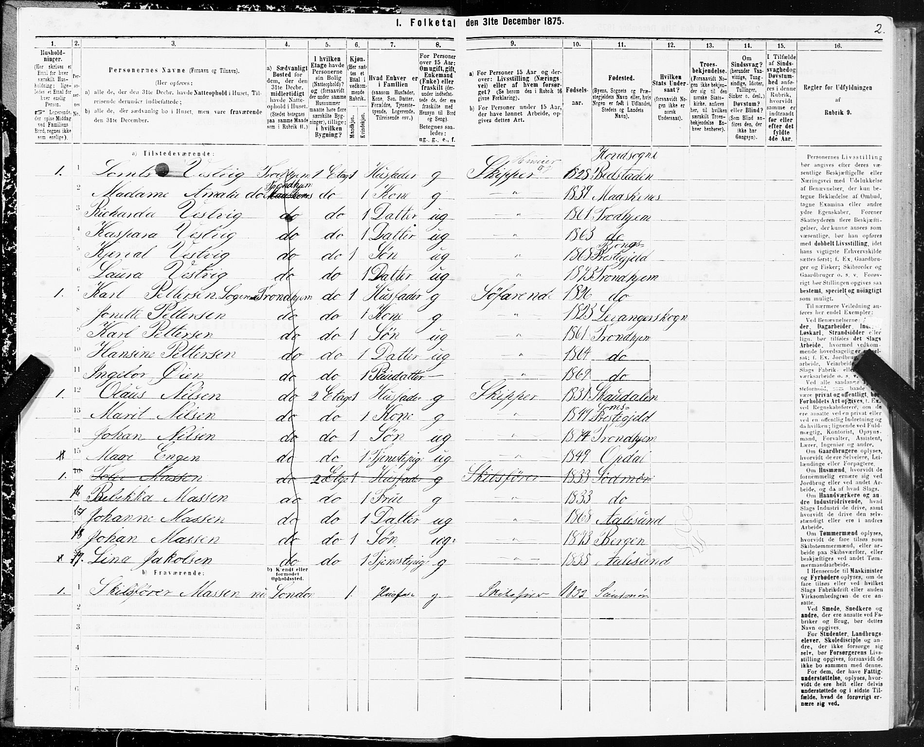 SAT, 1875 census for 1601 Trondheim, 1875, p. 1002