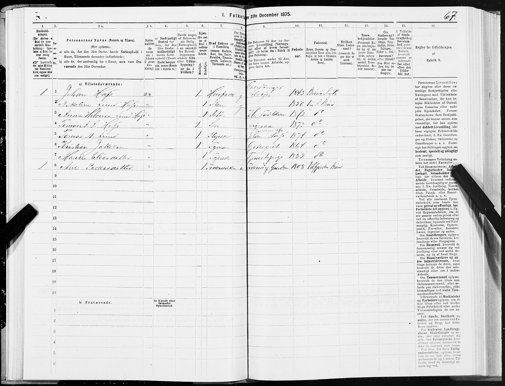 SAT, 1875 census for 1814P Brønnøy, 1875, p. 1067