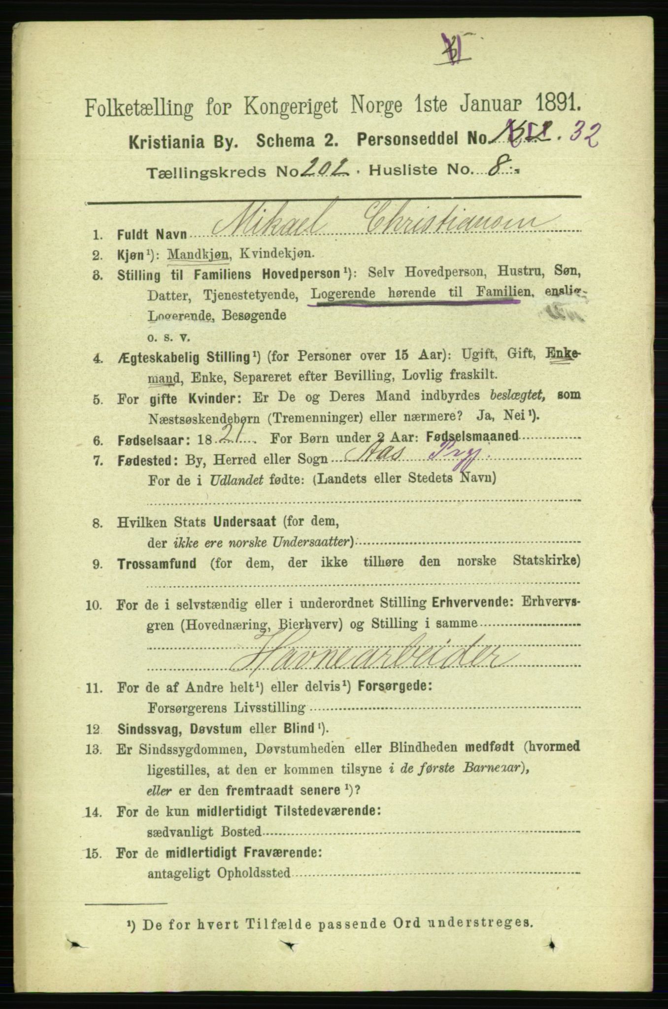 RA, 1891 census for 0301 Kristiania, 1891, p. 121674