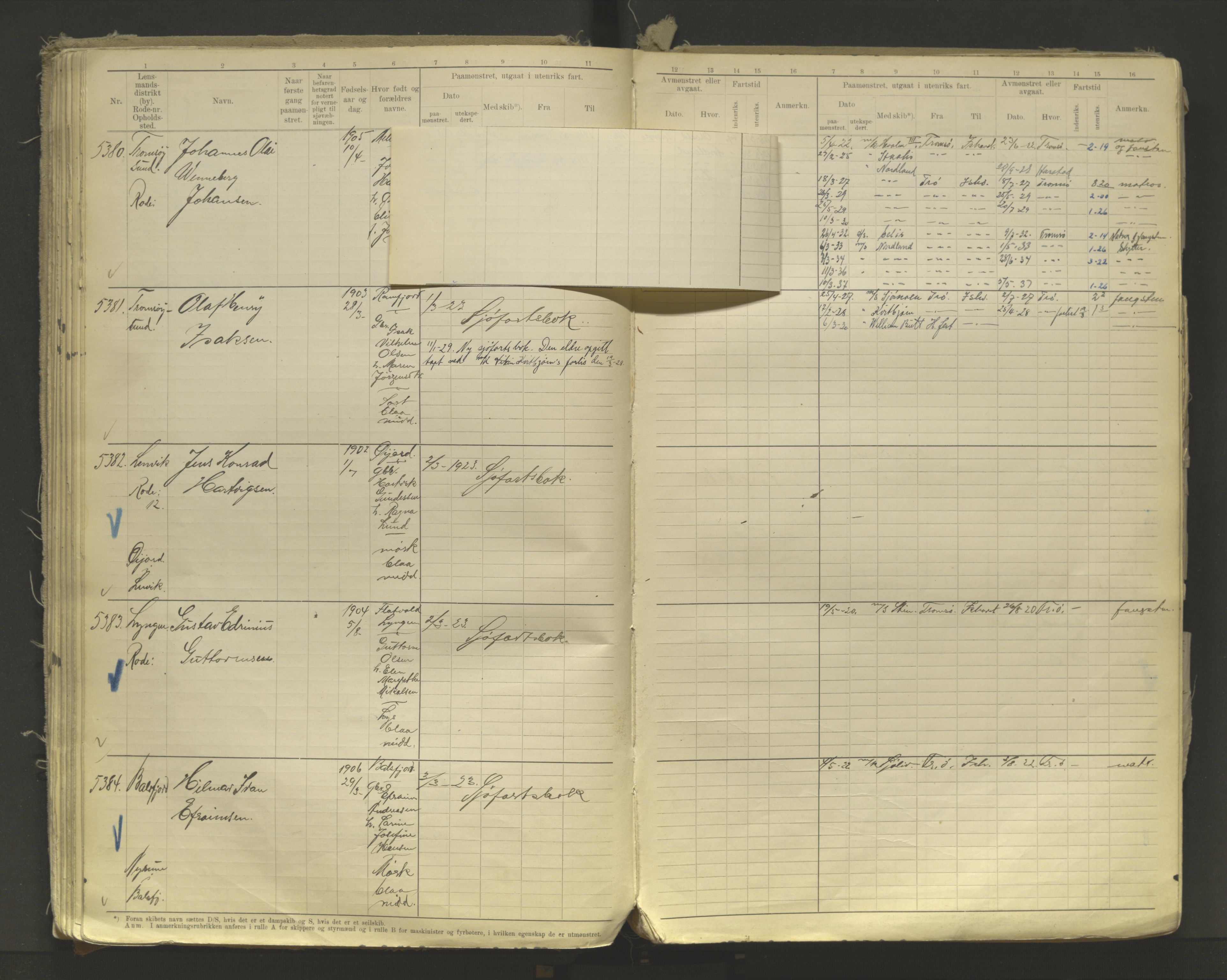 Tromsø sjømannskontor/innrullerings-/mønstringsdistrikt, AV/SATØ-S-0243/F/Fb/L0011: Annotasjonsrulle. Defekt: løs innbinding. Nr. 4973-7517, 1920-1928