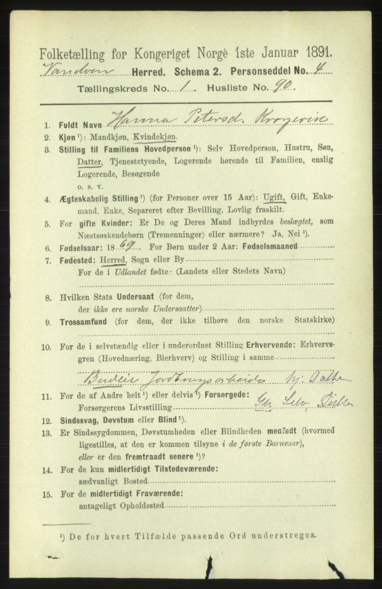 RA, 1891 census for 1511 Vanylven, 1891, p. 595