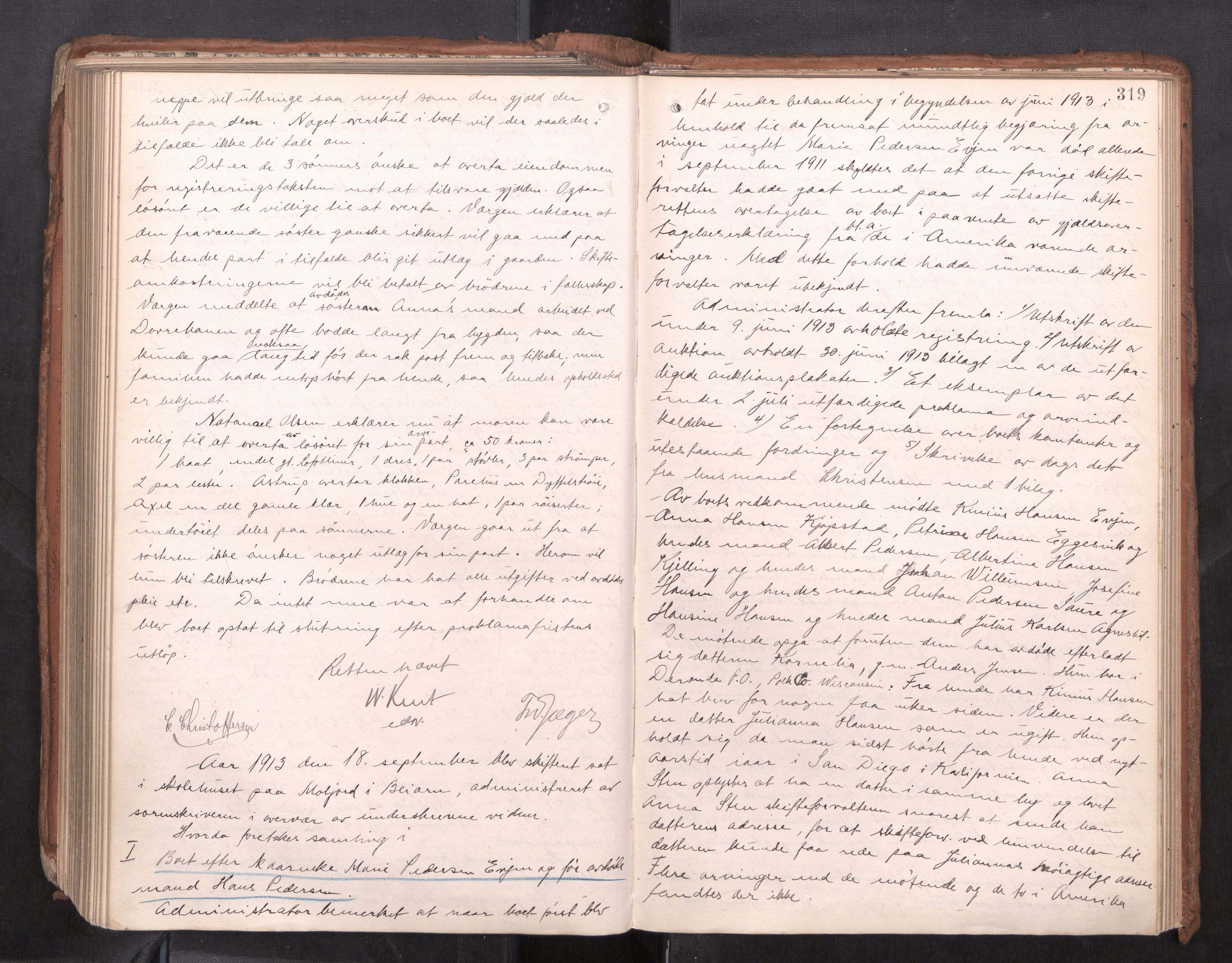 Salten sorenskriveri, AV/SAT-A-4578/1/3/3B/L0012: Skiftebehandlingsprotokoll, 1910-1915, p. 319