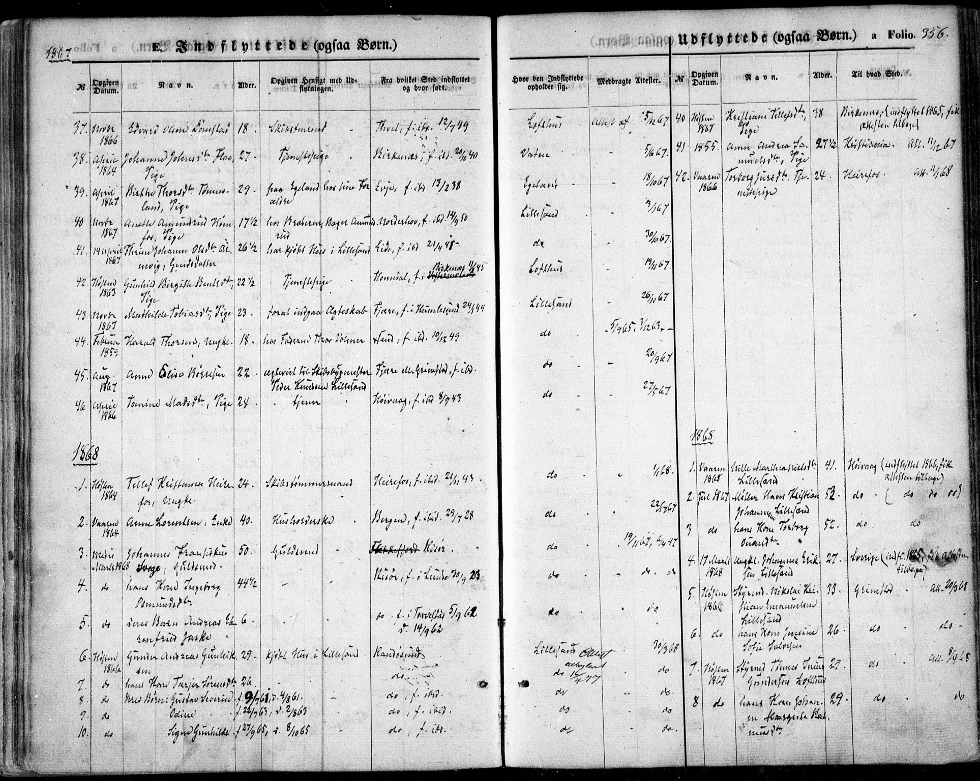 Vestre Moland sokneprestkontor, SAK/1111-0046/F/Fa/Fab/L0007: Parish register (official) no. A 7, 1859-1872, p. 356
