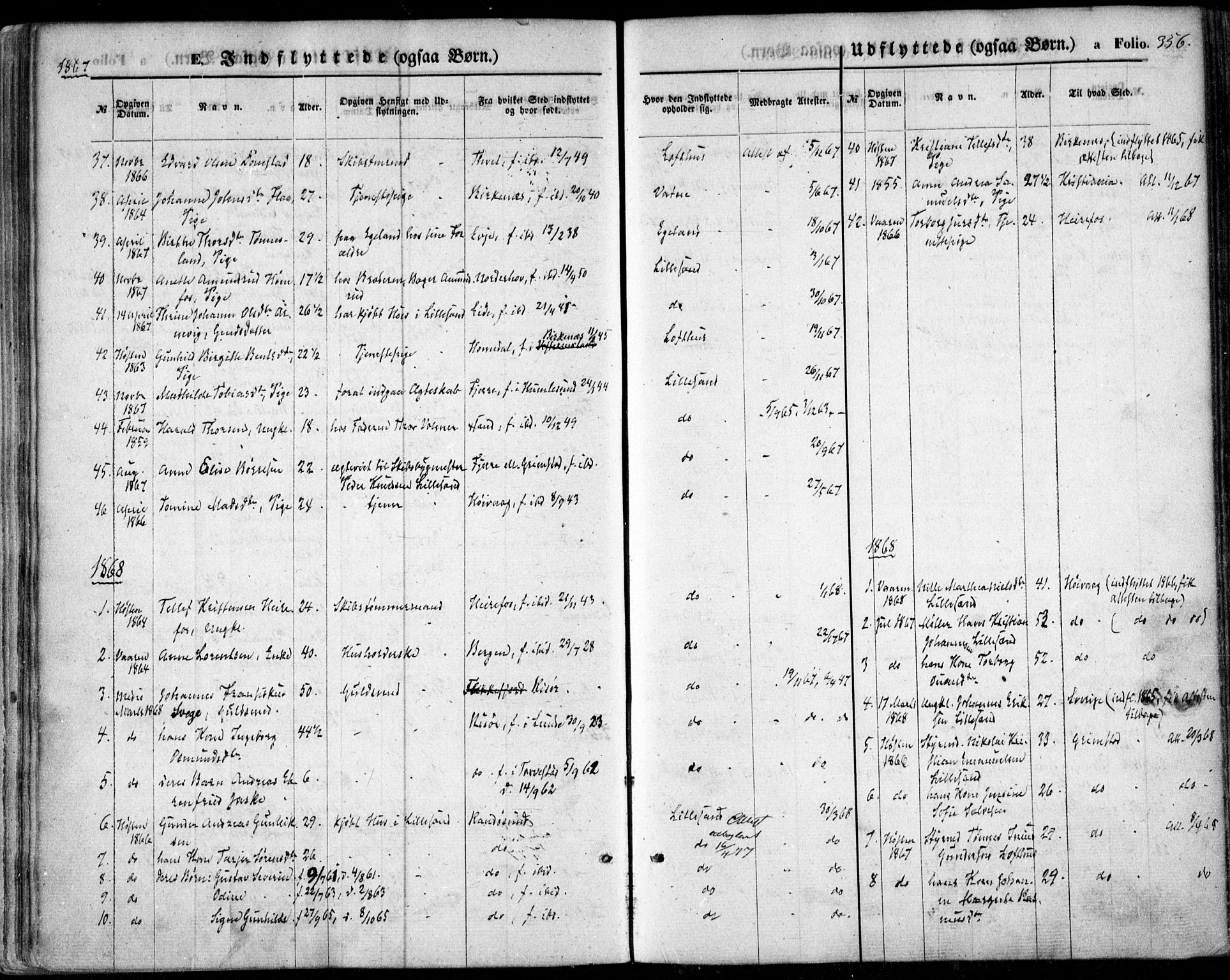 Vestre Moland sokneprestkontor, AV/SAK-1111-0046/F/Fa/Fab/L0007: Parish register (official) no. A 7, 1859-1872, p. 356