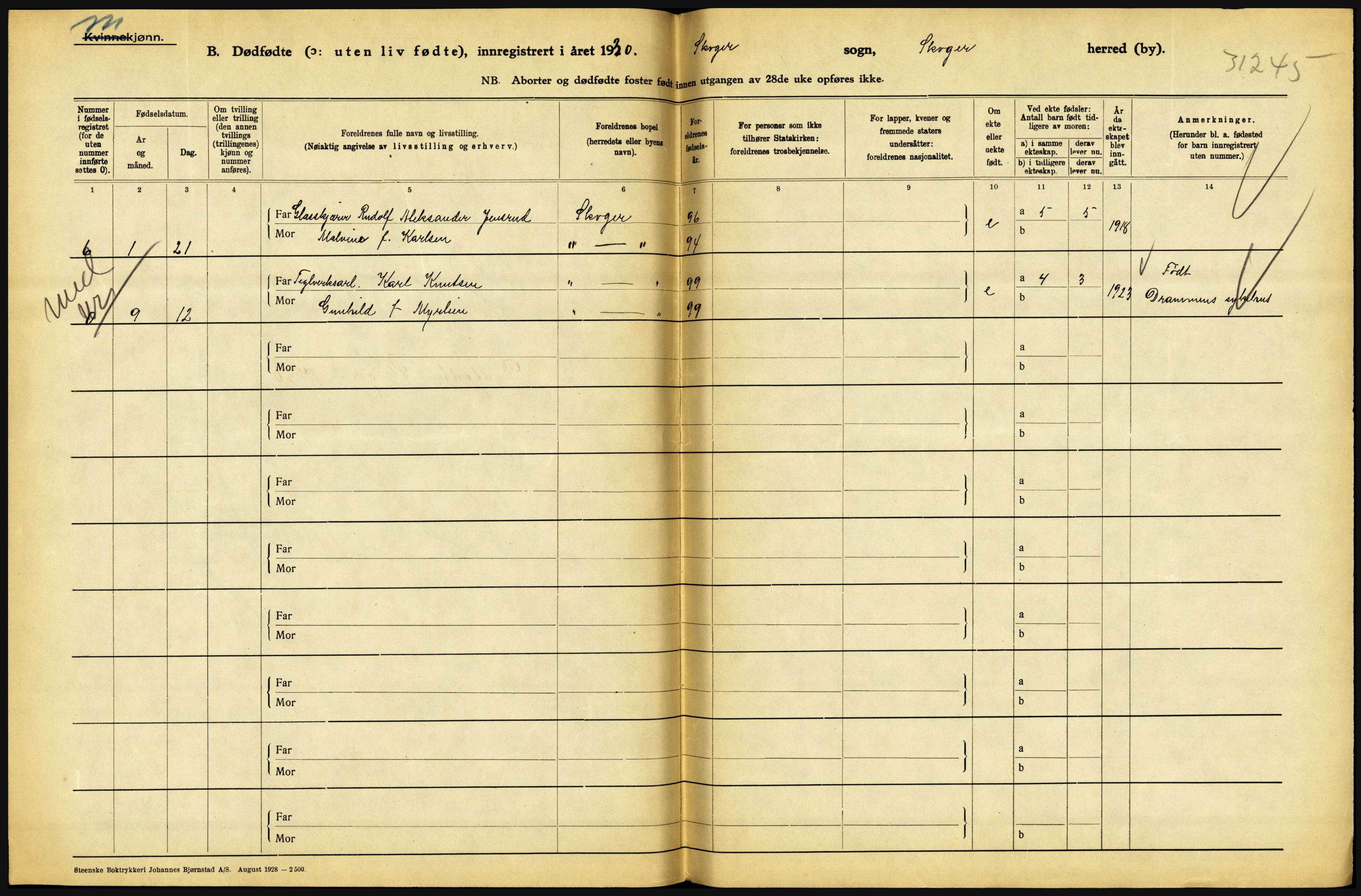 Statistisk sentralbyrå, Sosiodemografiske emner, Befolkning, AV/RA-S-2228/D/Df/Dfc/Dfcj/L0017: Vestfold. Telemark, 1930, p. 228