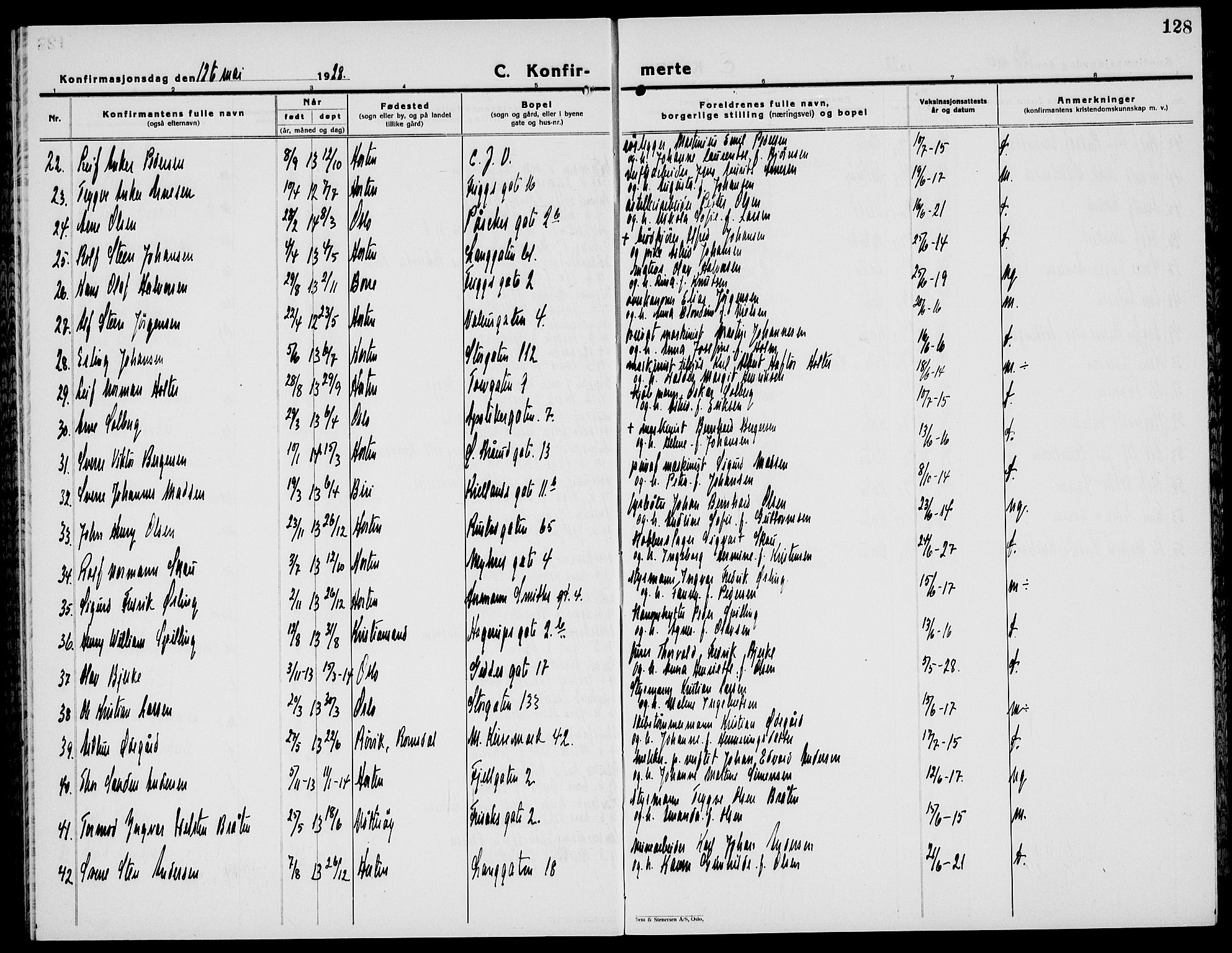 Horten kirkebøker, AV/SAKO-A-348/G/Ga/L0009: Parish register (copy) no. 9, 1926-1936, p. 128