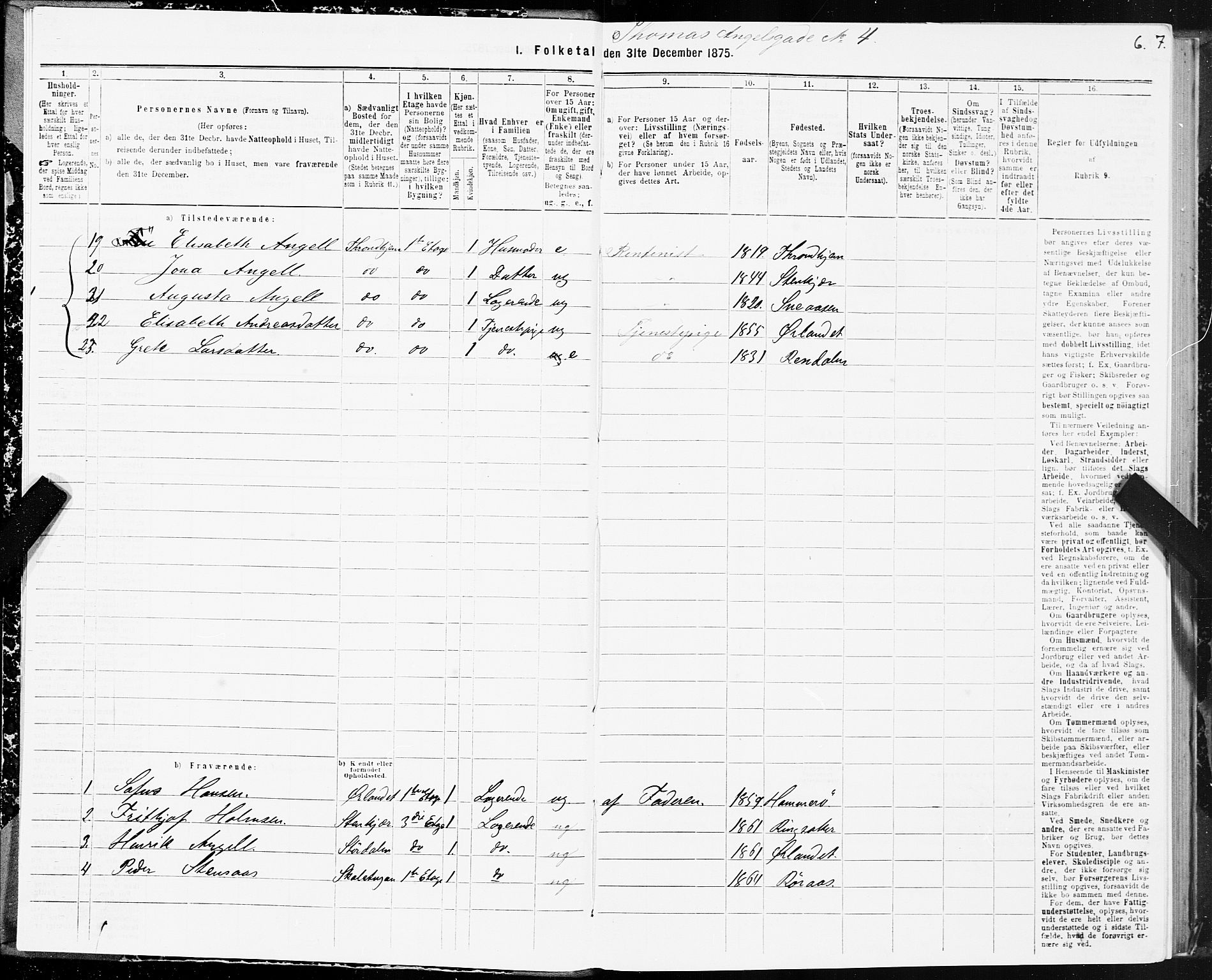 SAT, 1875 census for 1601 Trondheim, 1875, p. 1006