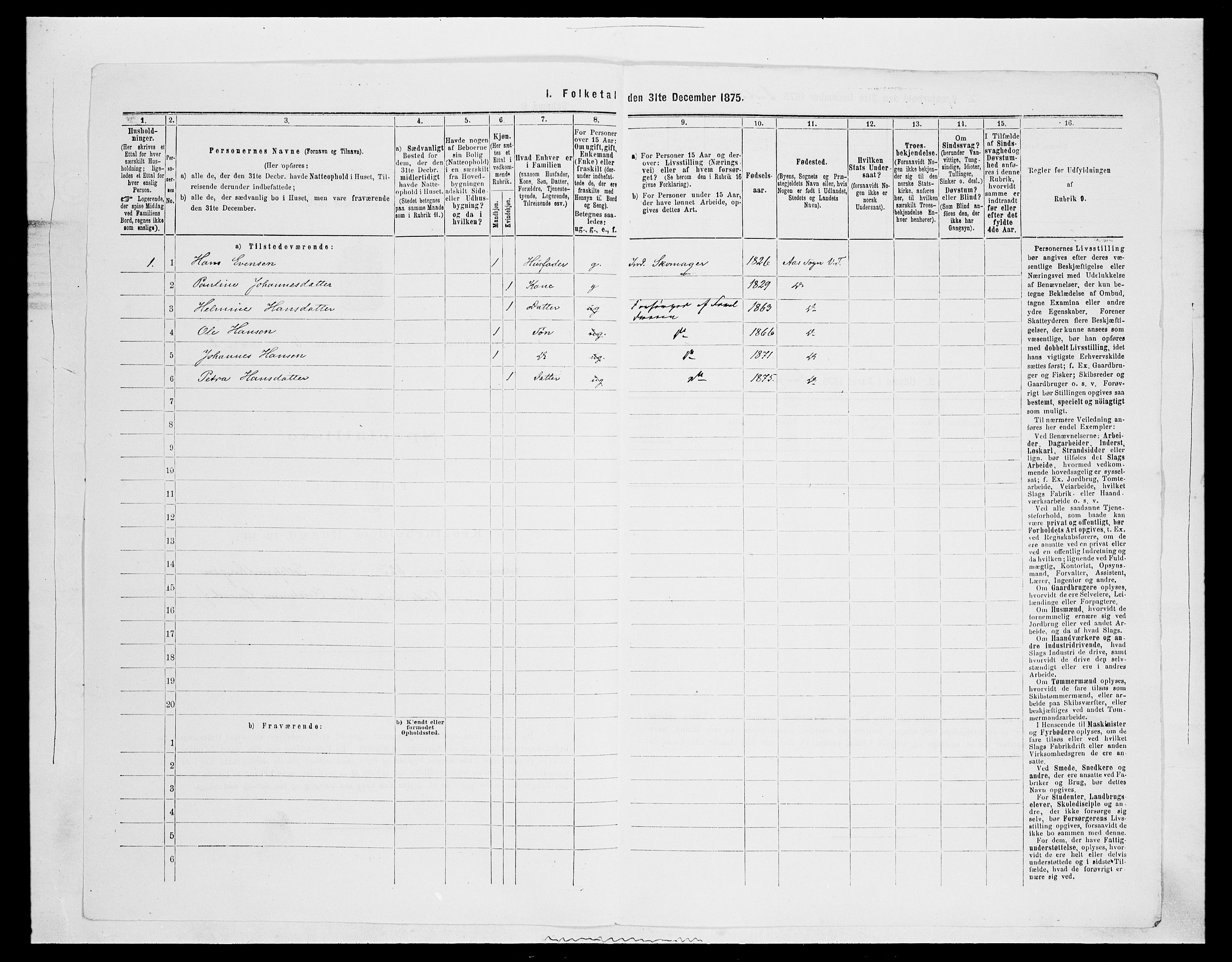 SAH, 1875 census for 0529P Vestre Toten, 1875, p. 1154