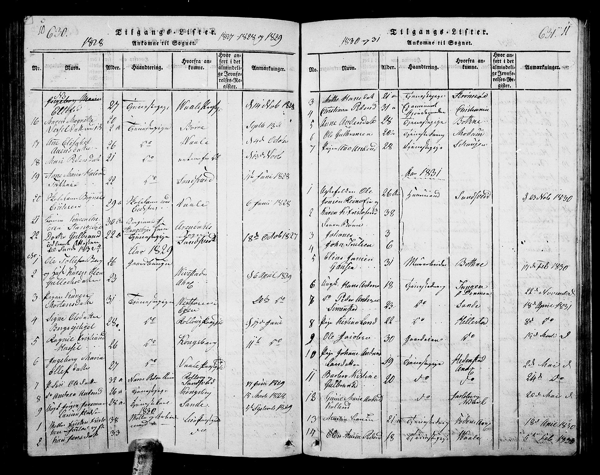 Hof kirkebøker, AV/SAKO-A-64/G/Ga/L0001: Parish register (copy) no. I 1, 1814-1844, p. 630-631