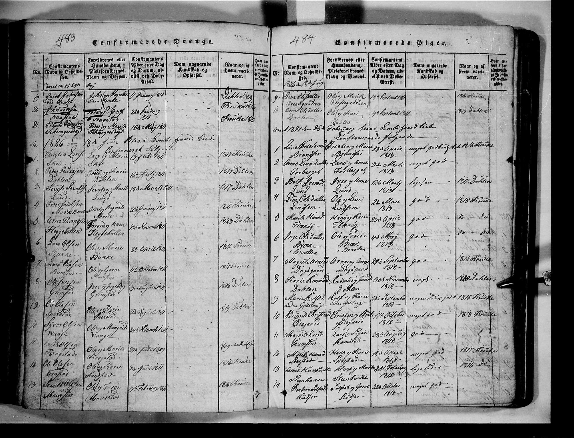 Lom prestekontor, SAH/PREST-070/L/L0003: Parish register (copy) no. 3, 1815-1844, p. 483-484