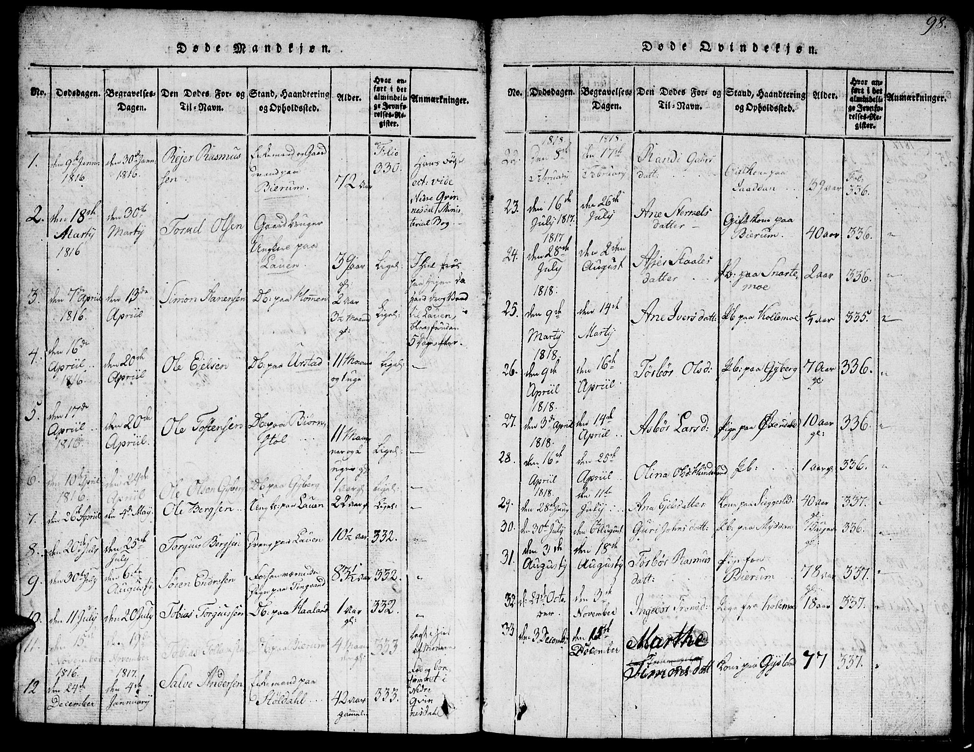 Hægebostad sokneprestkontor, AV/SAK-1111-0024/F/Fb/Fba/L0001: Parish register (copy) no. B 1, 1815-1844, p. 97