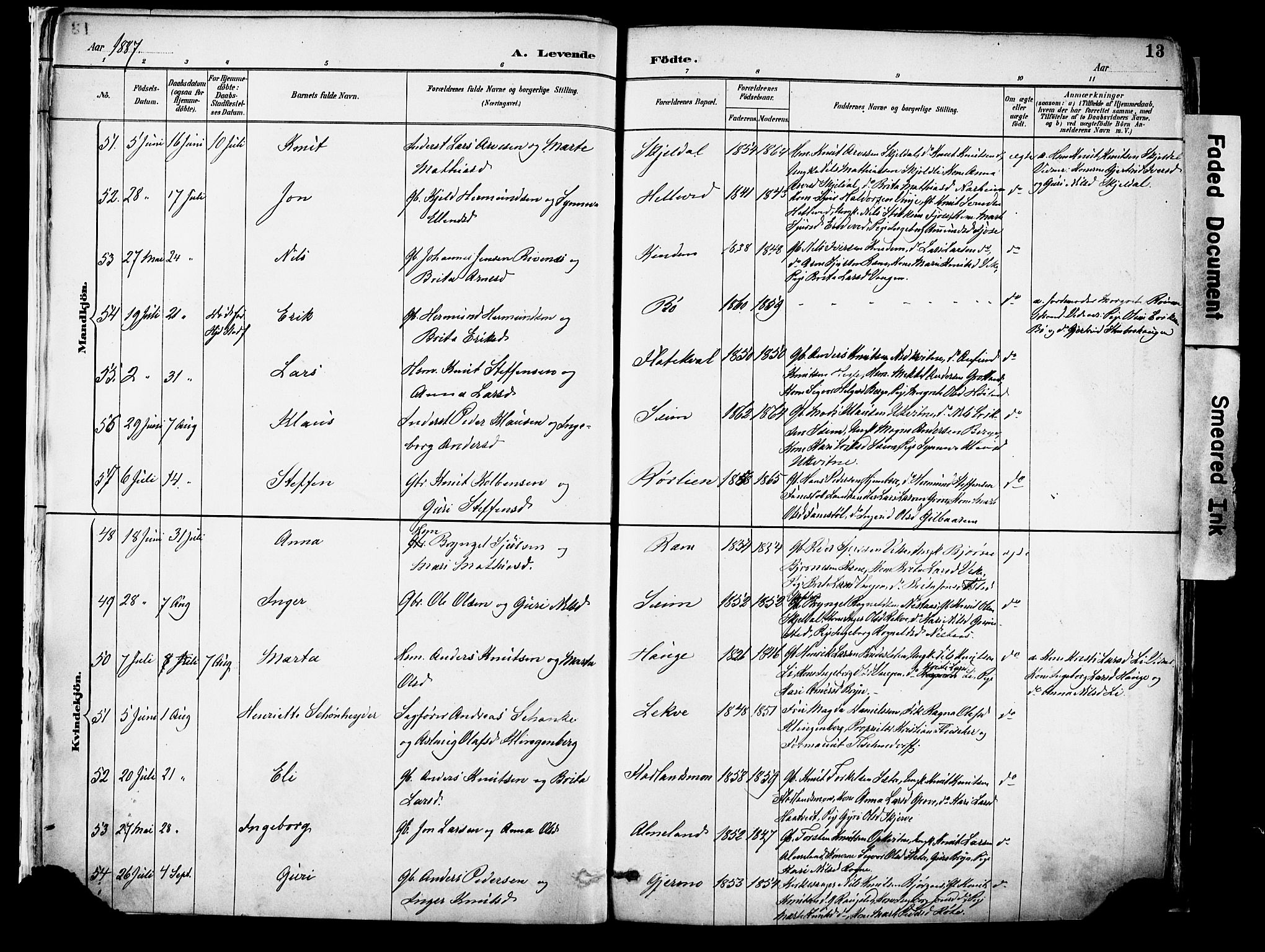 Voss sokneprestembete, AV/SAB-A-79001/H/Haa: Parish register (official) no. A 21, 1887-1903, p. 13