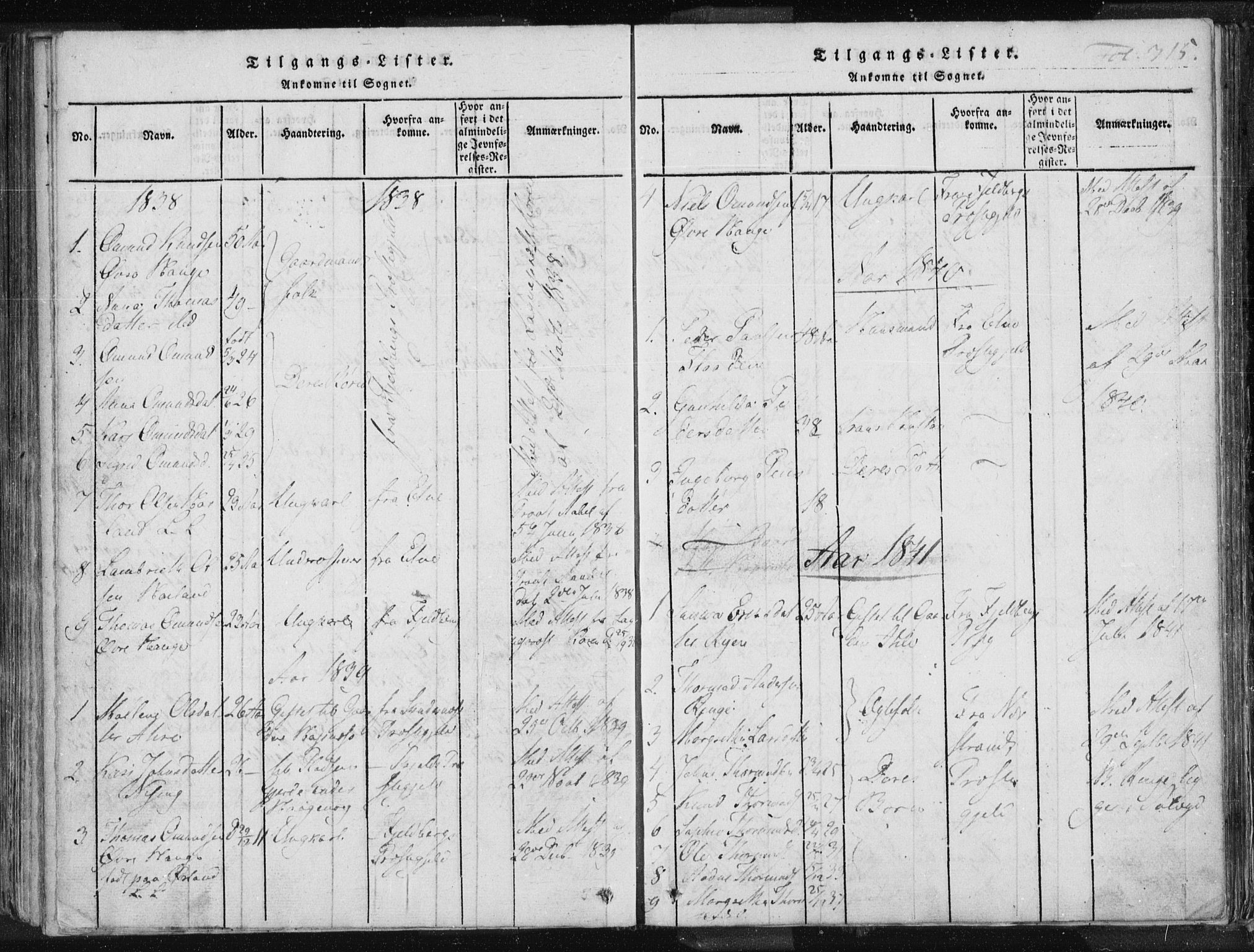 Vikedal sokneprestkontor, SAST/A-101840/01/IV: Parish register (official) no. A 3, 1817-1850, p. 315