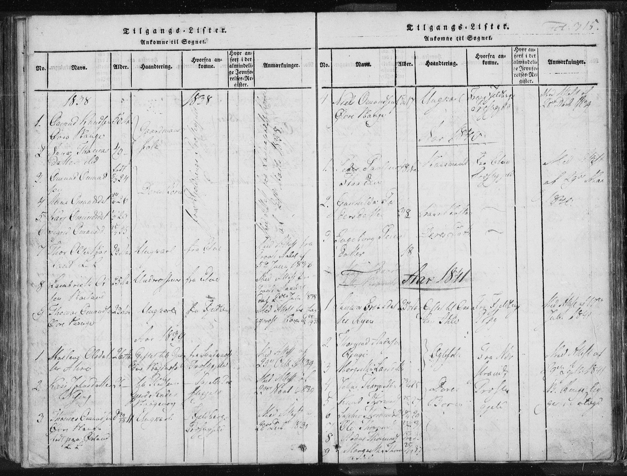 Vikedal sokneprestkontor, AV/SAST-A-101840/01/IV: Parish register (official) no. A 3, 1817-1850, p. 315