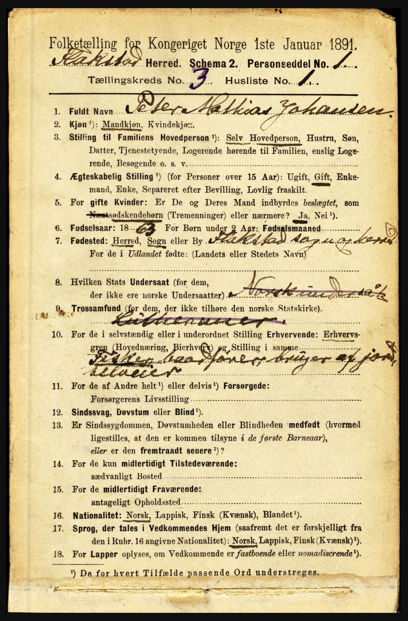 RA, 1891 census for 1859 Flakstad, 1891, p. 1299