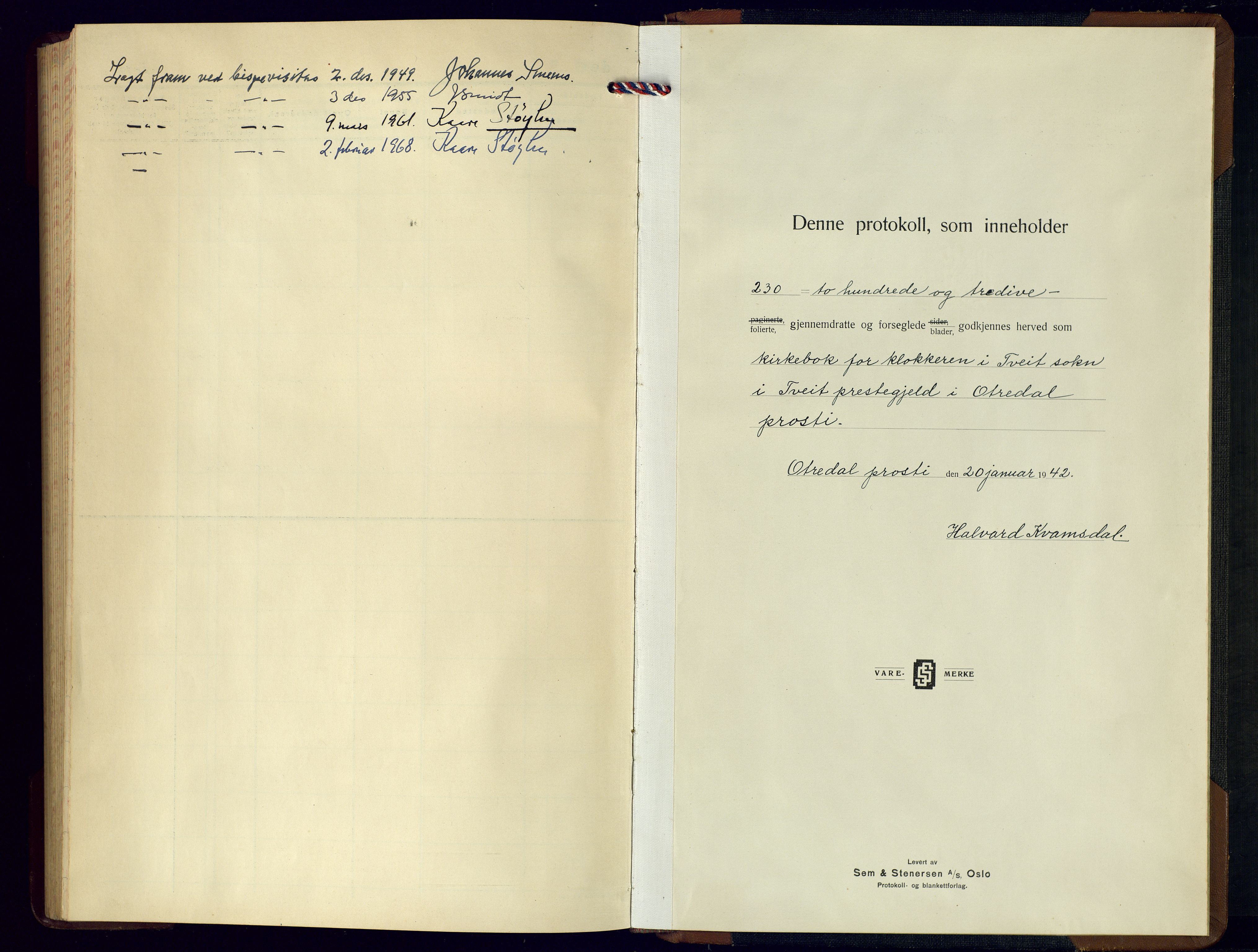 Tveit sokneprestkontor, SAK/1111-0043/F/Fb/L0006: Parish register (copy) no. B-6, 1941-1962