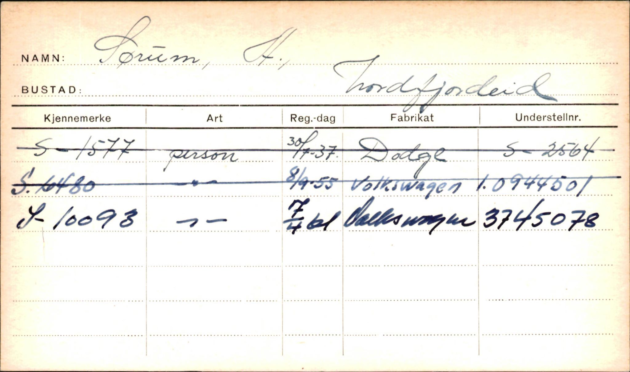 Statens vegvesen, Sogn og Fjordane vegkontor, AV/SAB-A-5301/4/F/L0002: Eigarregister Fjordane til 1.6.1961, 1930-1961, p. 102