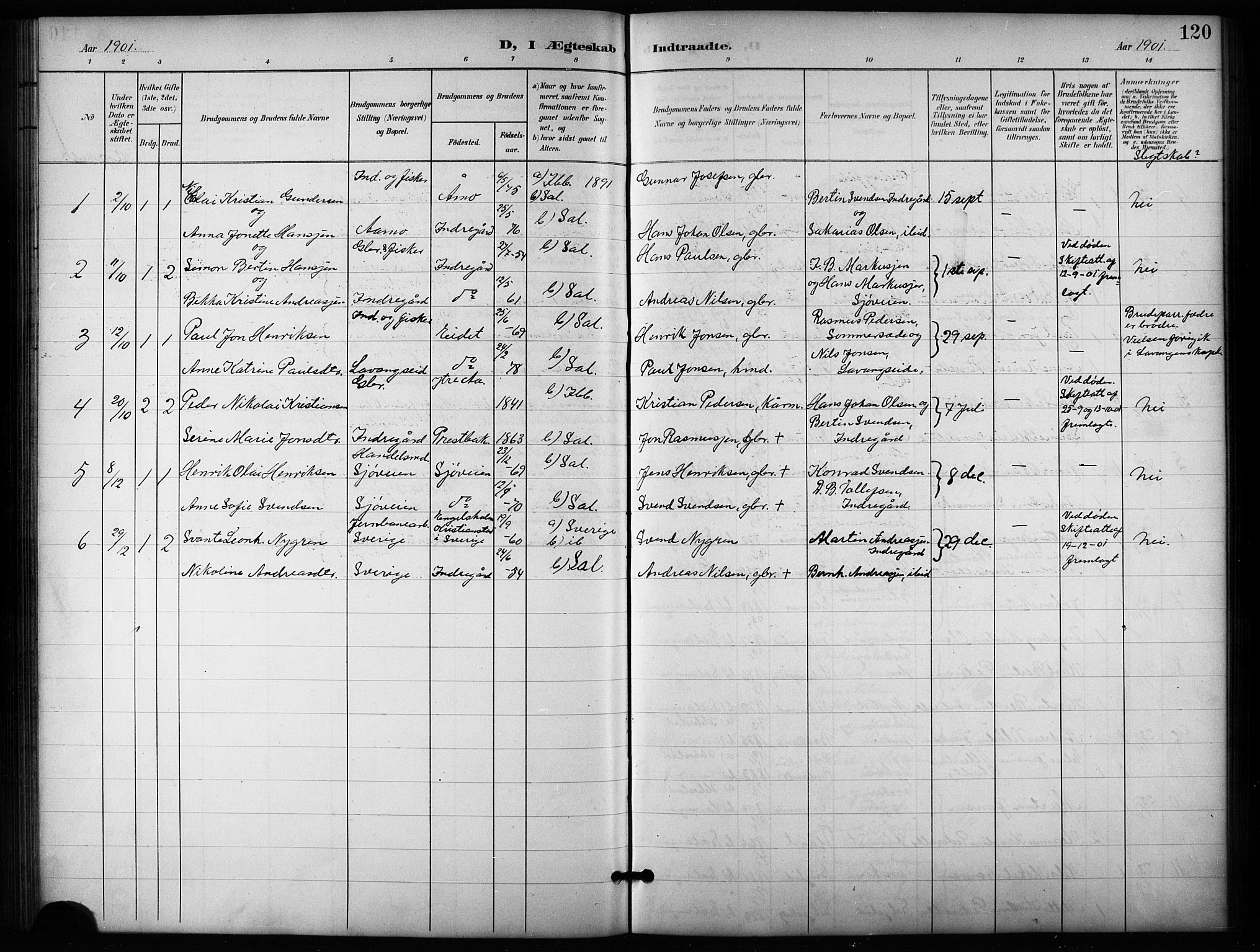 Salangen sokneprestembete, SATØ/S-1324/H/Ha/L0004klokker: Parish register (copy) no. 4, 1900-1924, p. 120