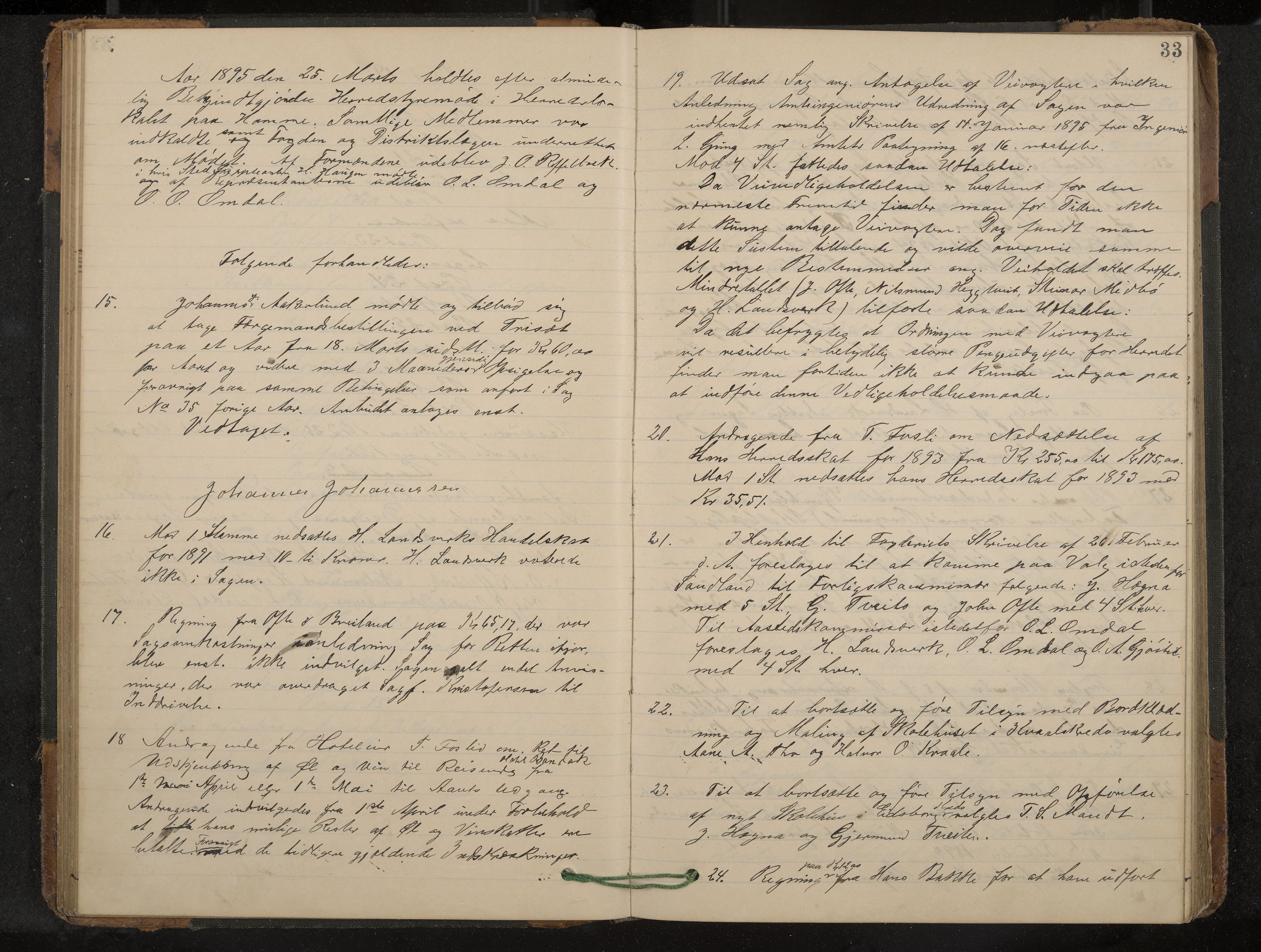 Lårdal formannskap og sentraladministrasjon, IKAK/0833021/A/L0003: Møtebok, 1893-1901, p. 33