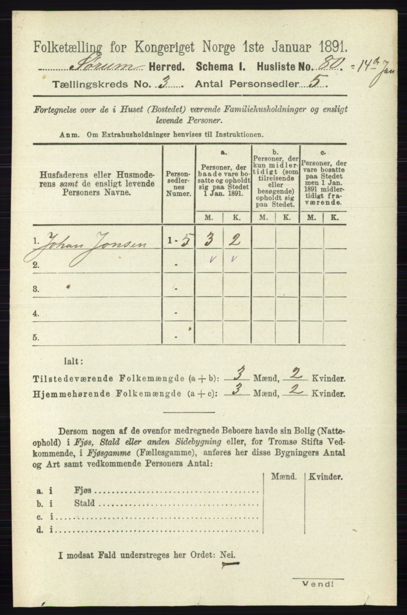 RA, 1891 census for 0226 Sørum, 1891, p. 1273