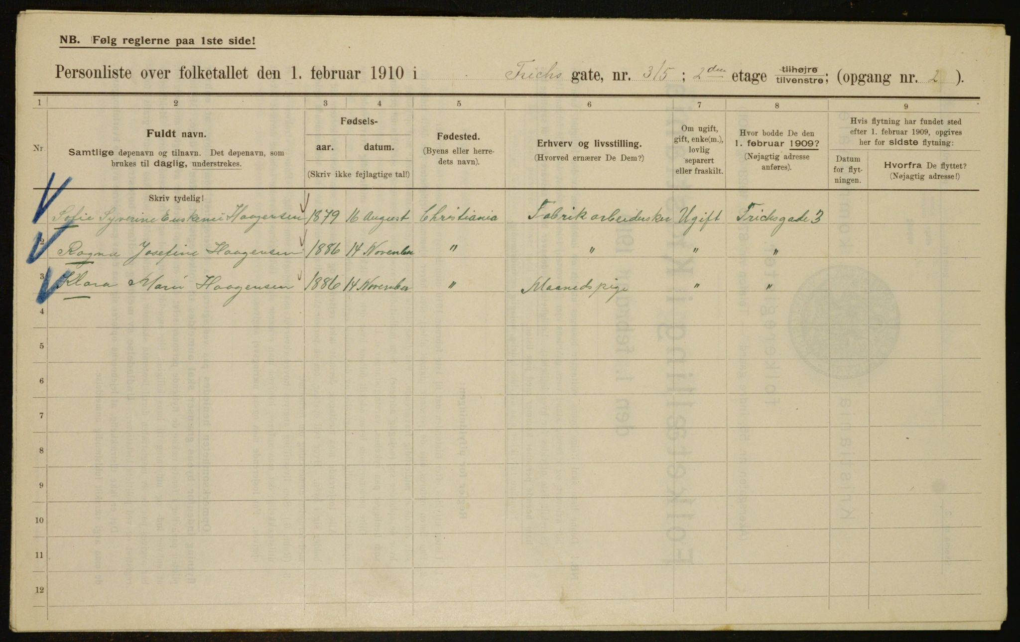 OBA, Municipal Census 1910 for Kristiania, 1910, p. 25099