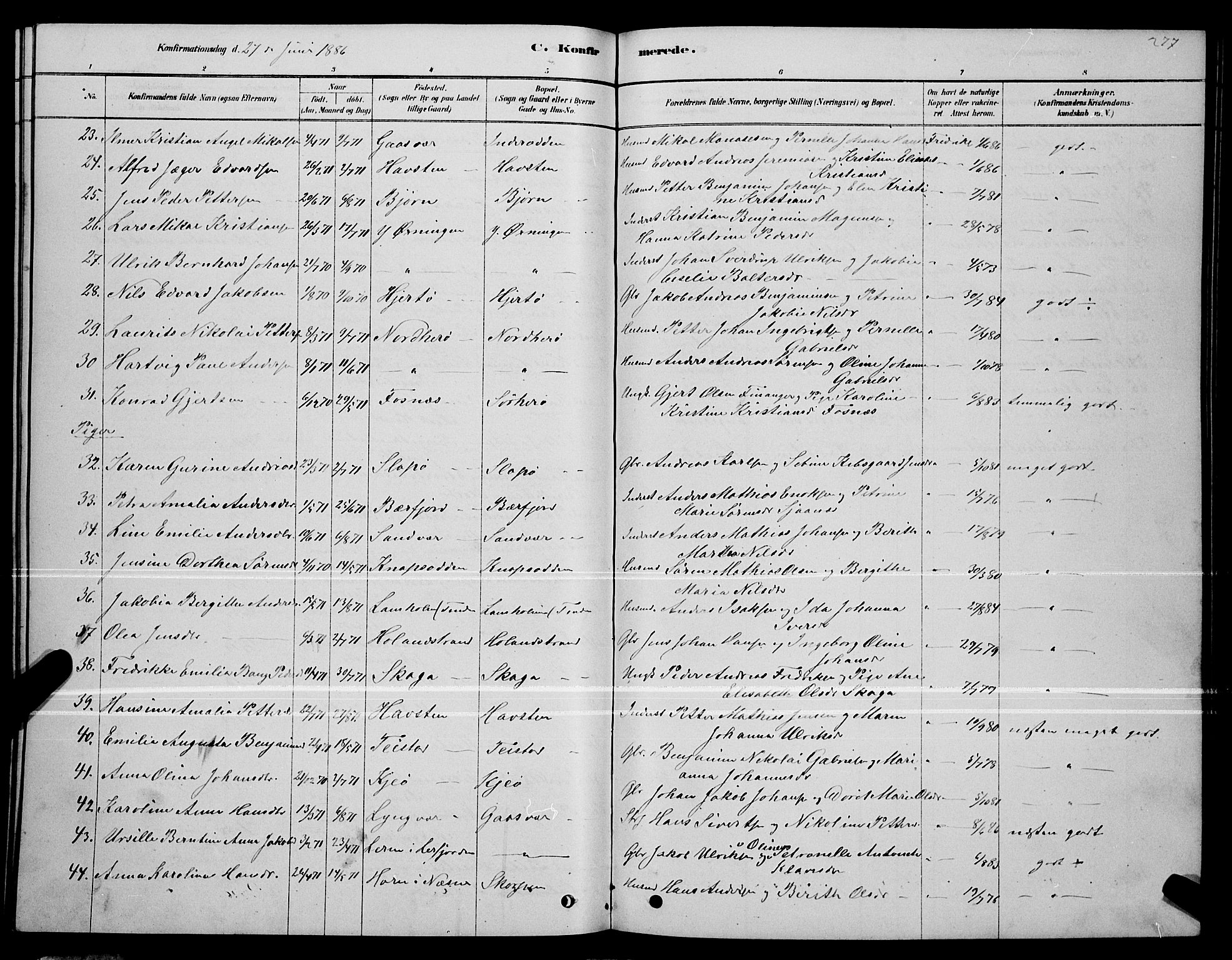 Ministerialprotokoller, klokkerbøker og fødselsregistre - Nordland, AV/SAT-A-1459/834/L0513: Parish register (copy) no. 834C04, 1877-1892, p. 277