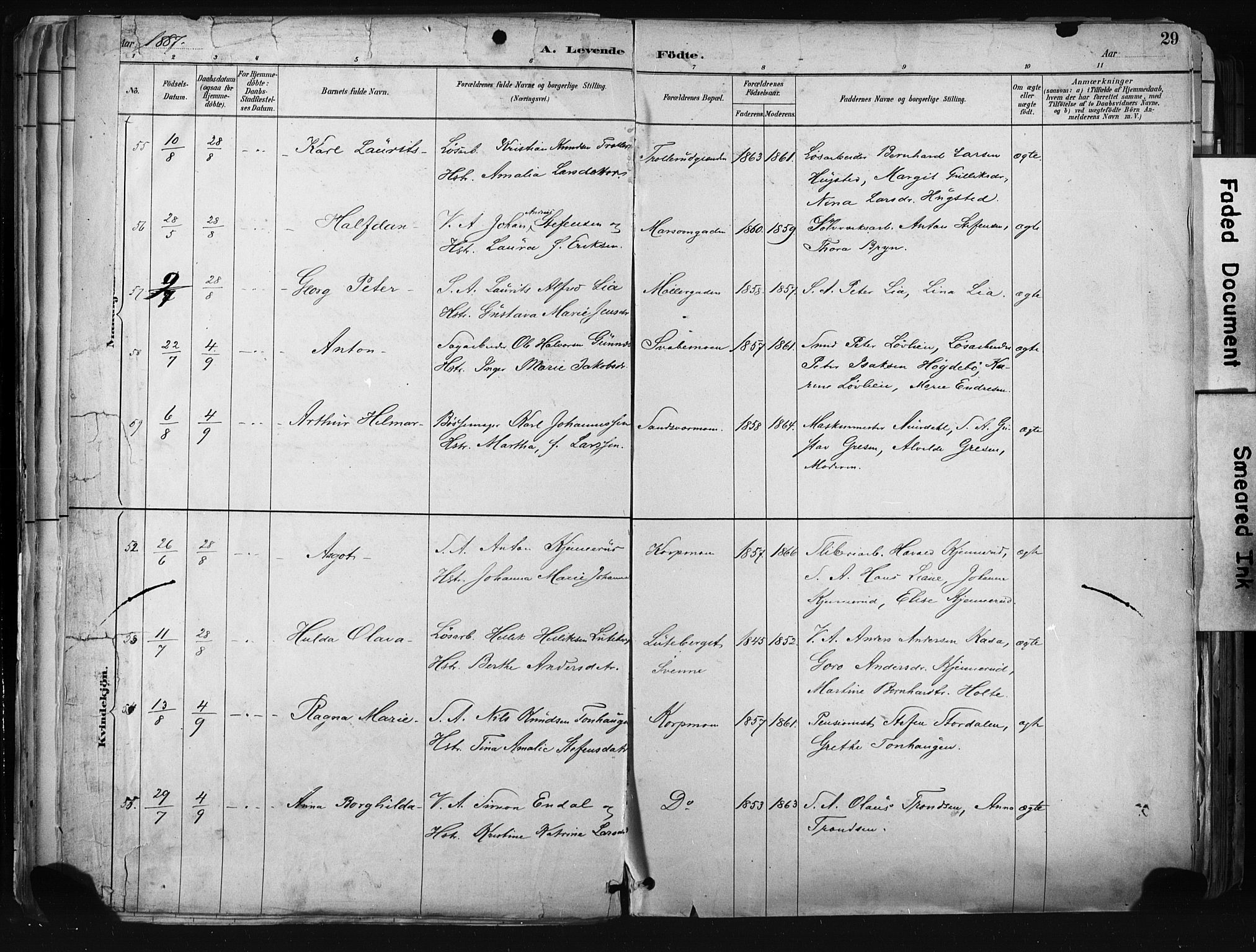 Kongsberg kirkebøker, AV/SAKO-A-22/F/Fb/L0002: Parish register (official) no. II 2, 1886-1896, p. 29