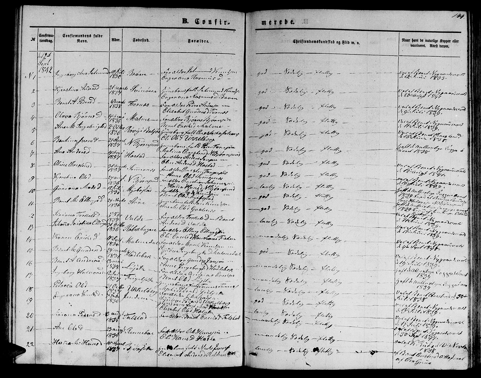 Ministerialprotokoller, klokkerbøker og fødselsregistre - Møre og Romsdal, SAT/A-1454/565/L0753: Parish register (copy) no. 565C02, 1845-1870, p. 144