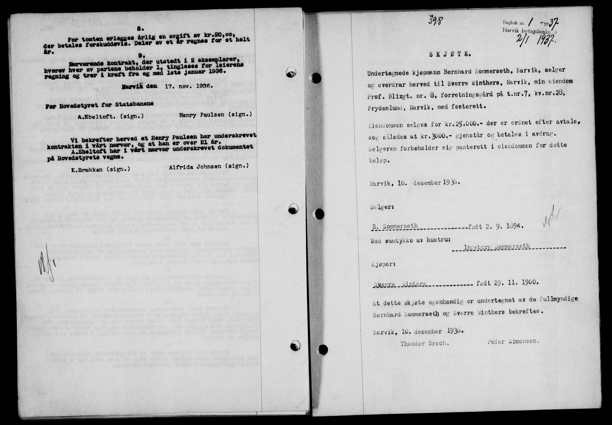 Narvik sorenskriveri, SAT/A-0002/1/2/2C/2Ca/L0011: Mortgage book no. 14, 1935-1937, Deed date: 02.01.1937