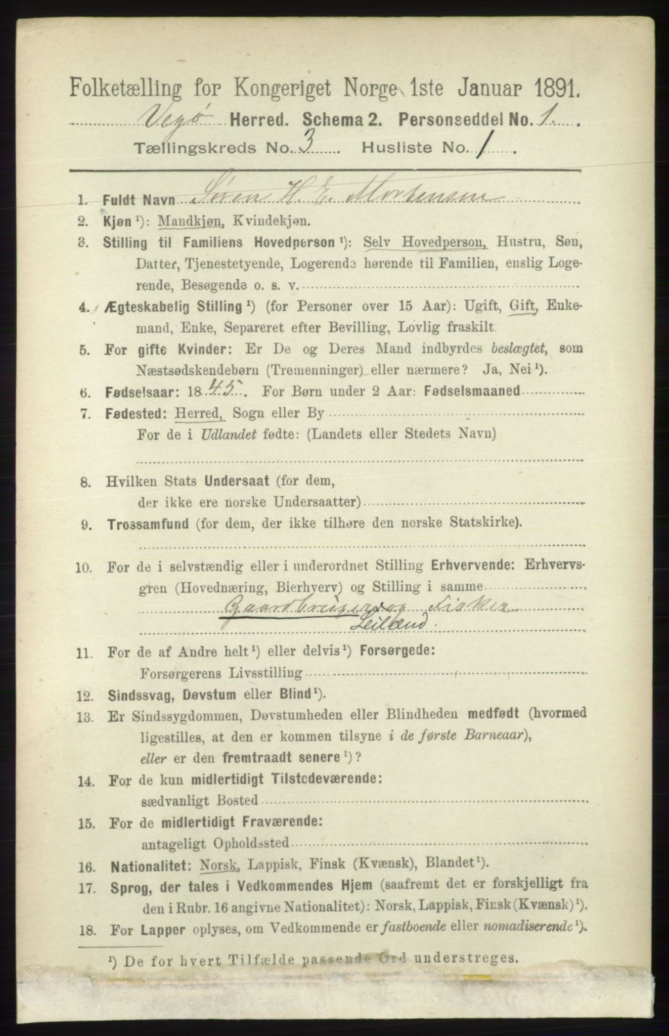 RA, 1891 census for 1815 Vega, 1891, p. 923