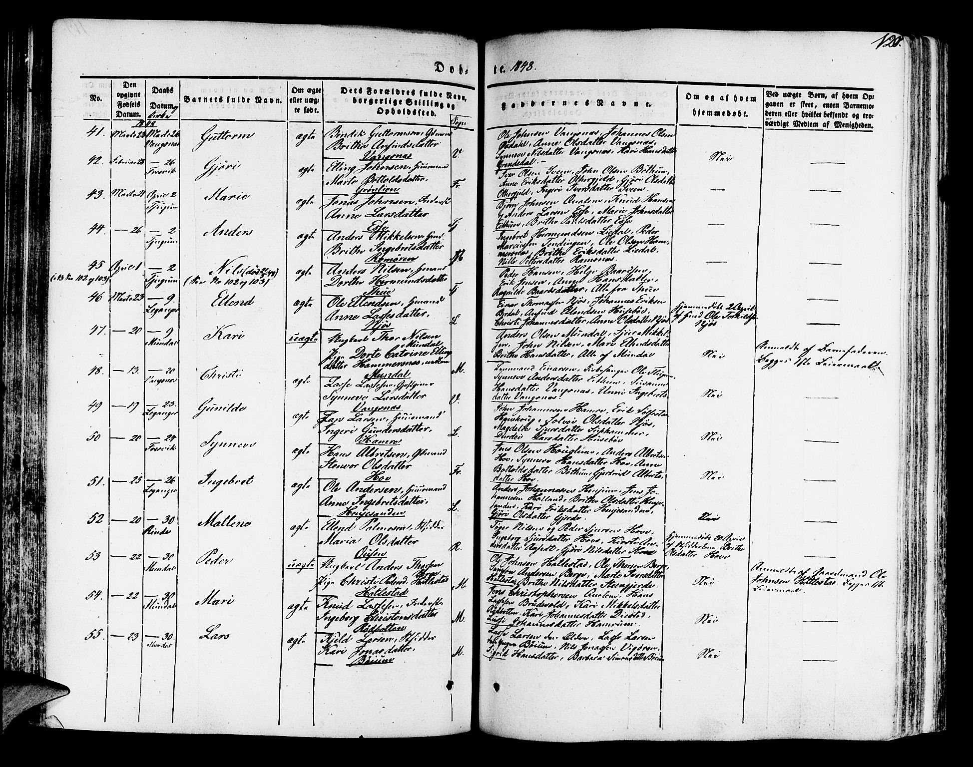 Leikanger sokneprestembete, AV/SAB-A-81001/H/Haa/Haaa/L0007: Parish register (official) no. A 7, 1838-1851, p. 120