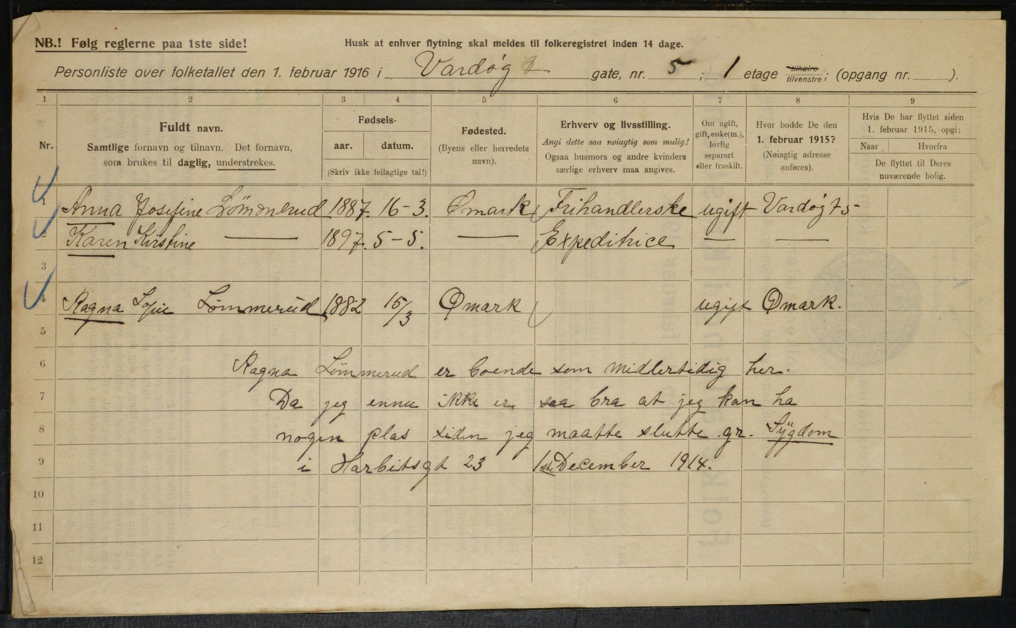 OBA, Municipal Census 1916 for Kristiania, 1916, p. 125703