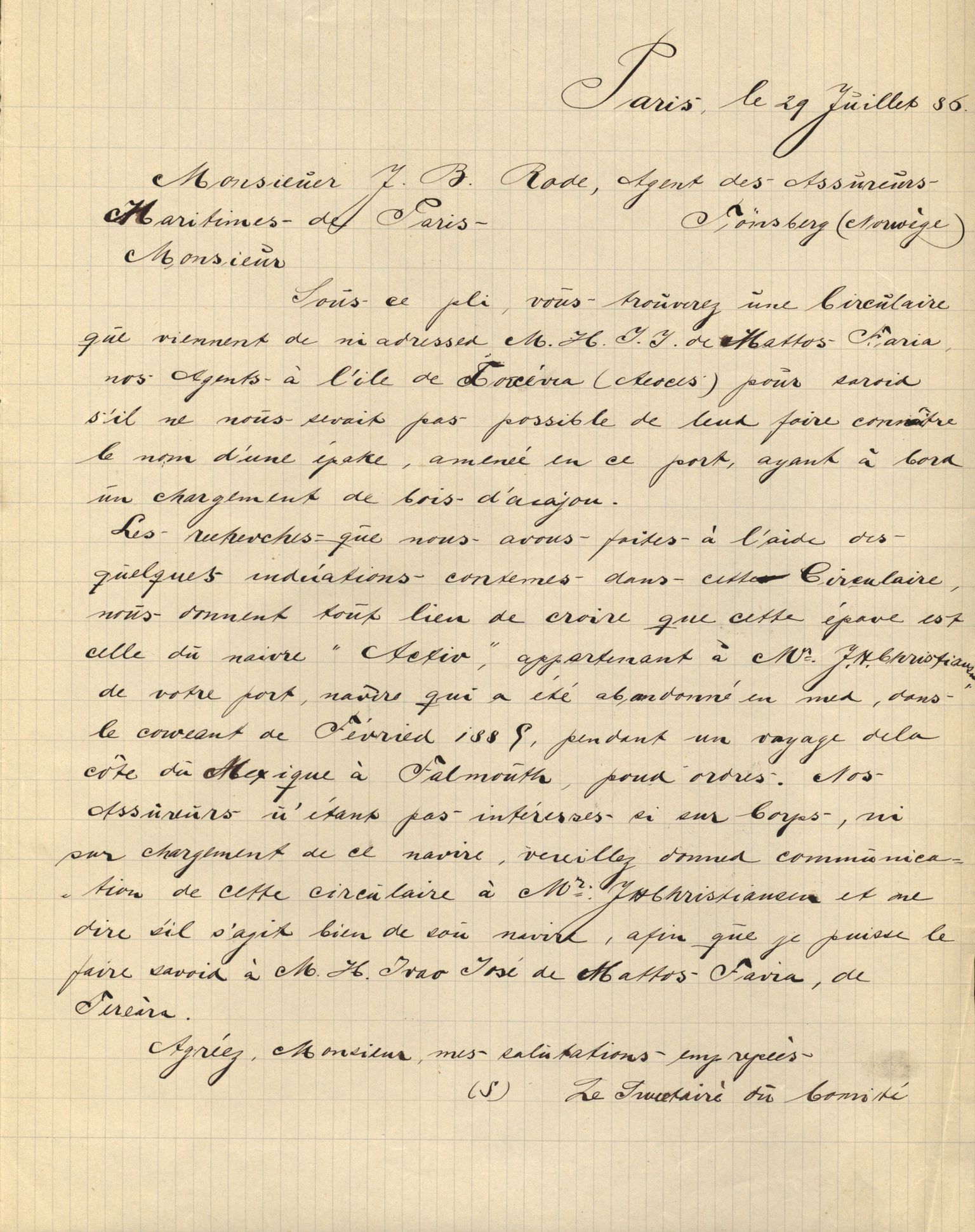 Pa 63 - Østlandske skibsassuranceforening, VEMU/A-1079/G/Ga/L0018/0009: Havaridokumenter / Tellus, Activ, Ellida, Laurel, Møringen, Mjølner, 1885, p. 9