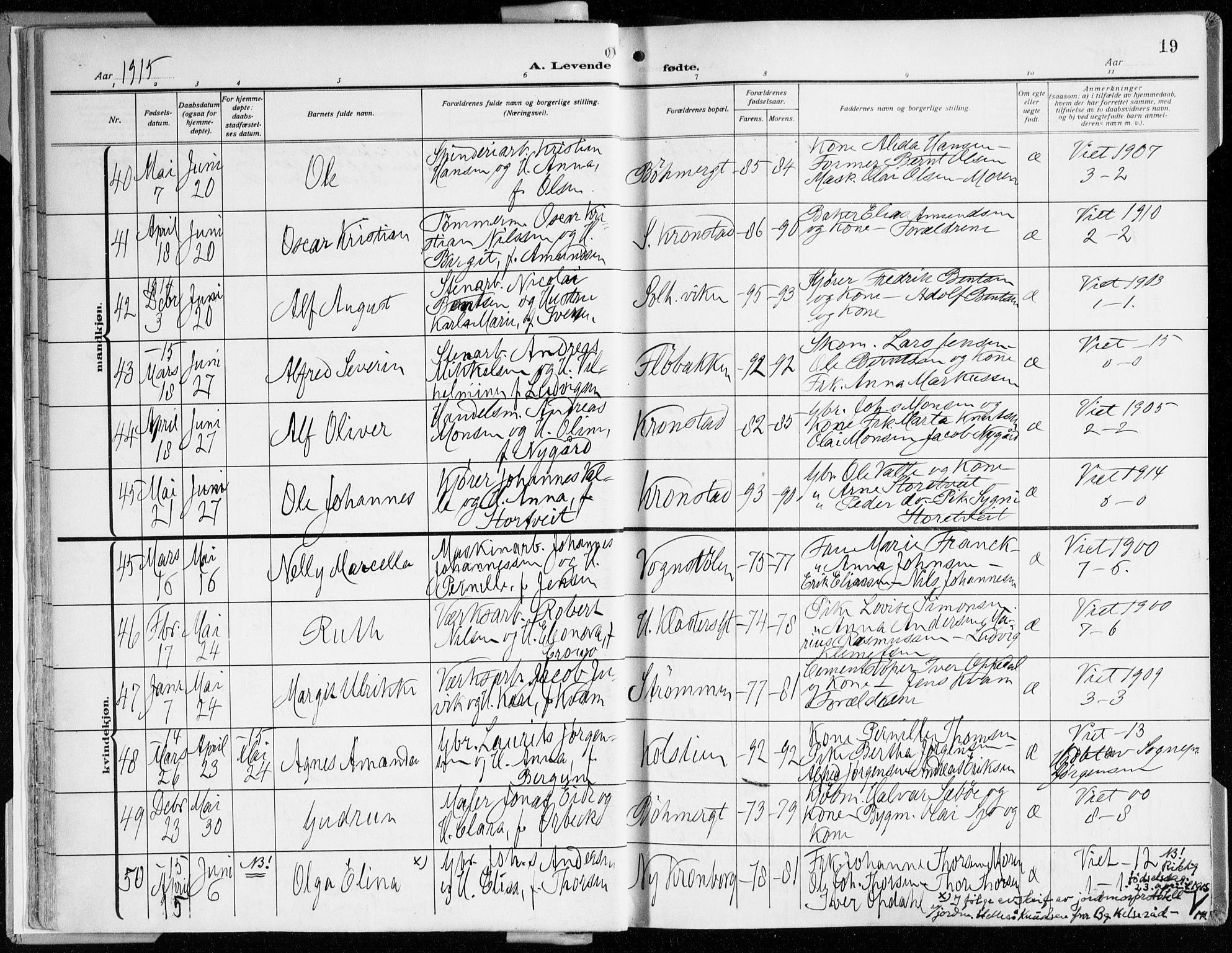 Årstad Sokneprestembete, AV/SAB-A-79301/H/Haa/L0003: Parish register (official) no. A 3, 1914-1919, p. 19