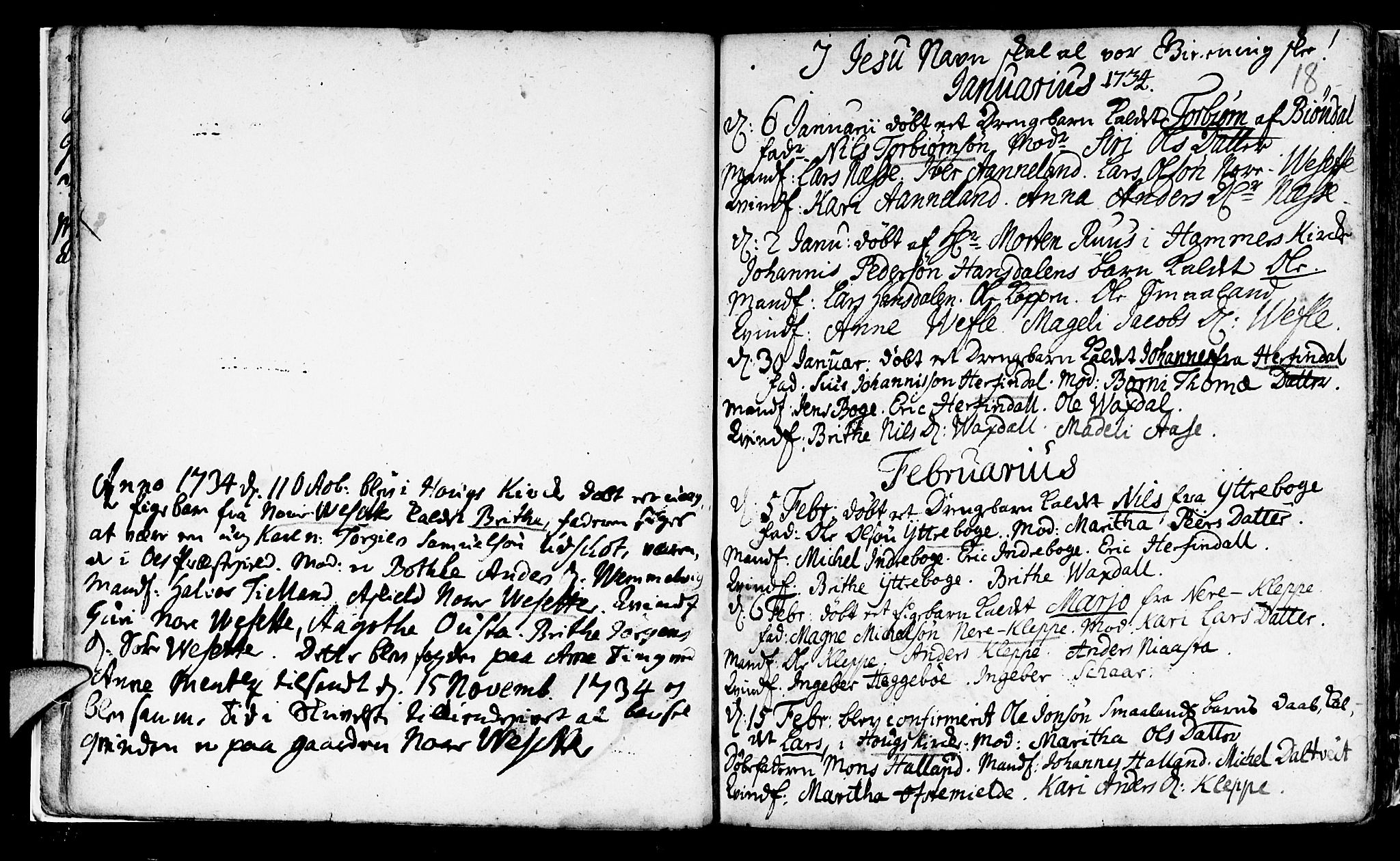 Haus sokneprestembete, SAB/A-75601/H/Haa: Parish register (official) no. A 5, 1733-1747, p. 18