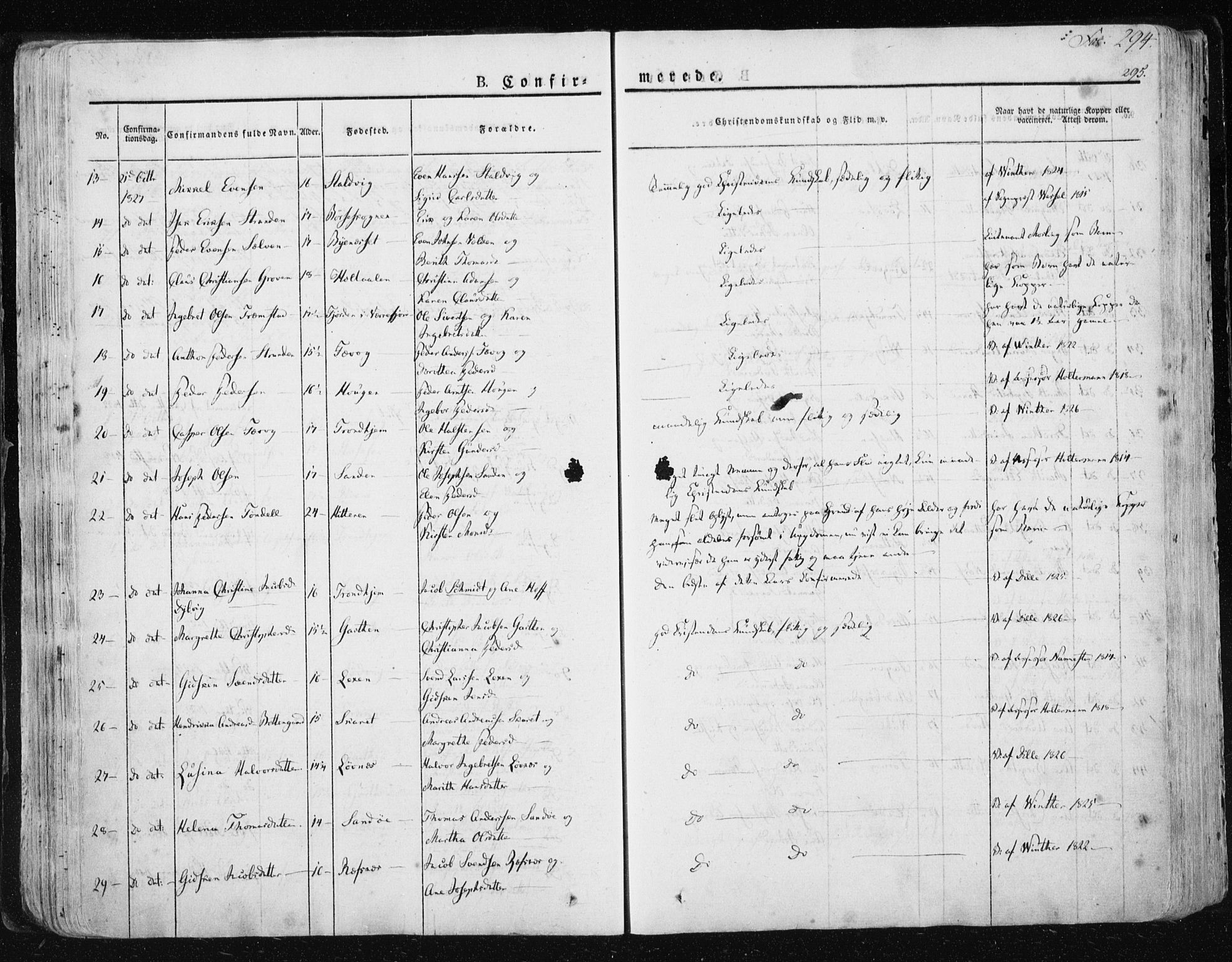 Ministerialprotokoller, klokkerbøker og fødselsregistre - Sør-Trøndelag, SAT/A-1456/659/L0735: Parish register (official) no. 659A05, 1826-1841, p. 294
