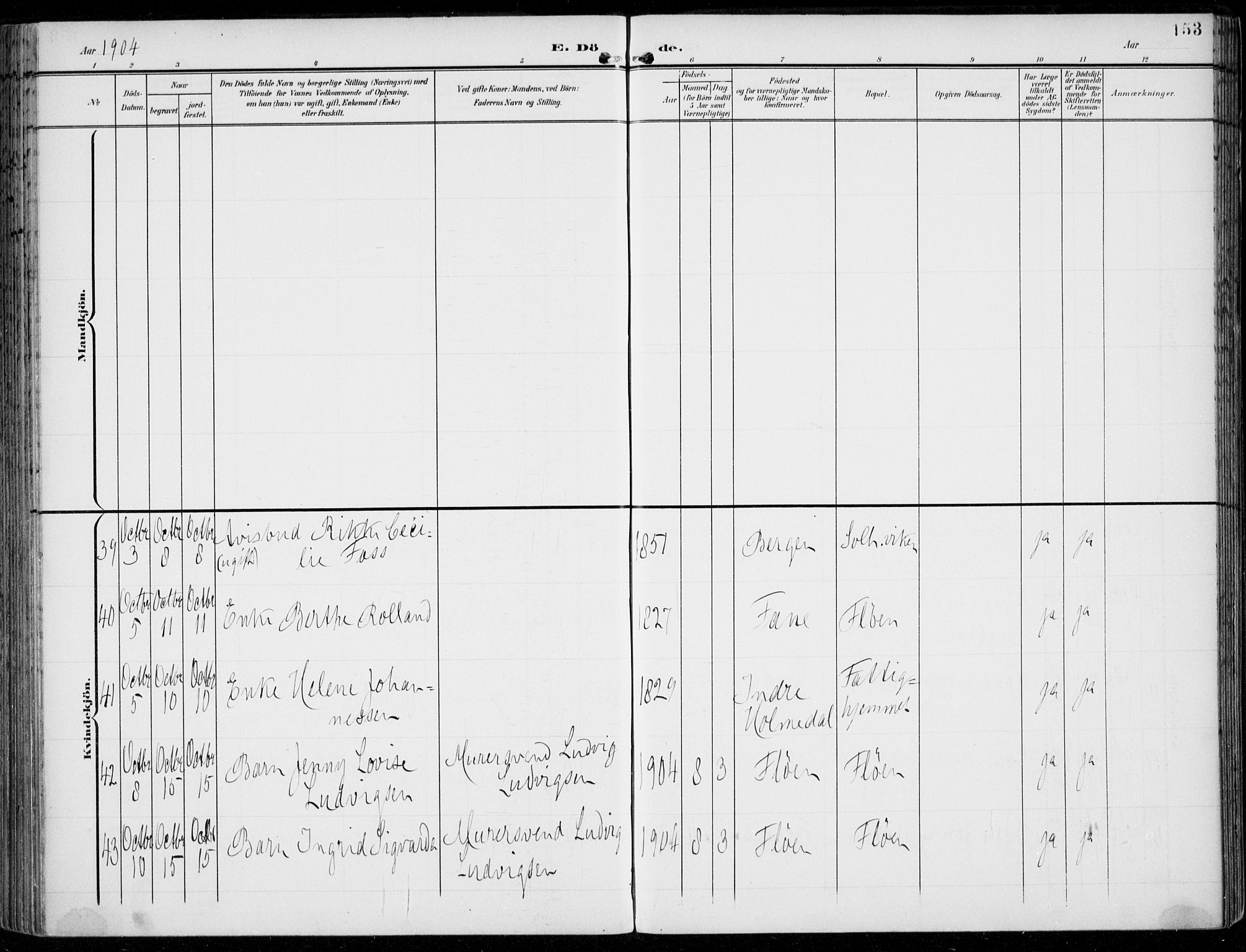 Årstad Sokneprestembete, AV/SAB-A-79301/H/Haa/L0009: Parish register (official) no. C 1, 1902-1918, p. 153