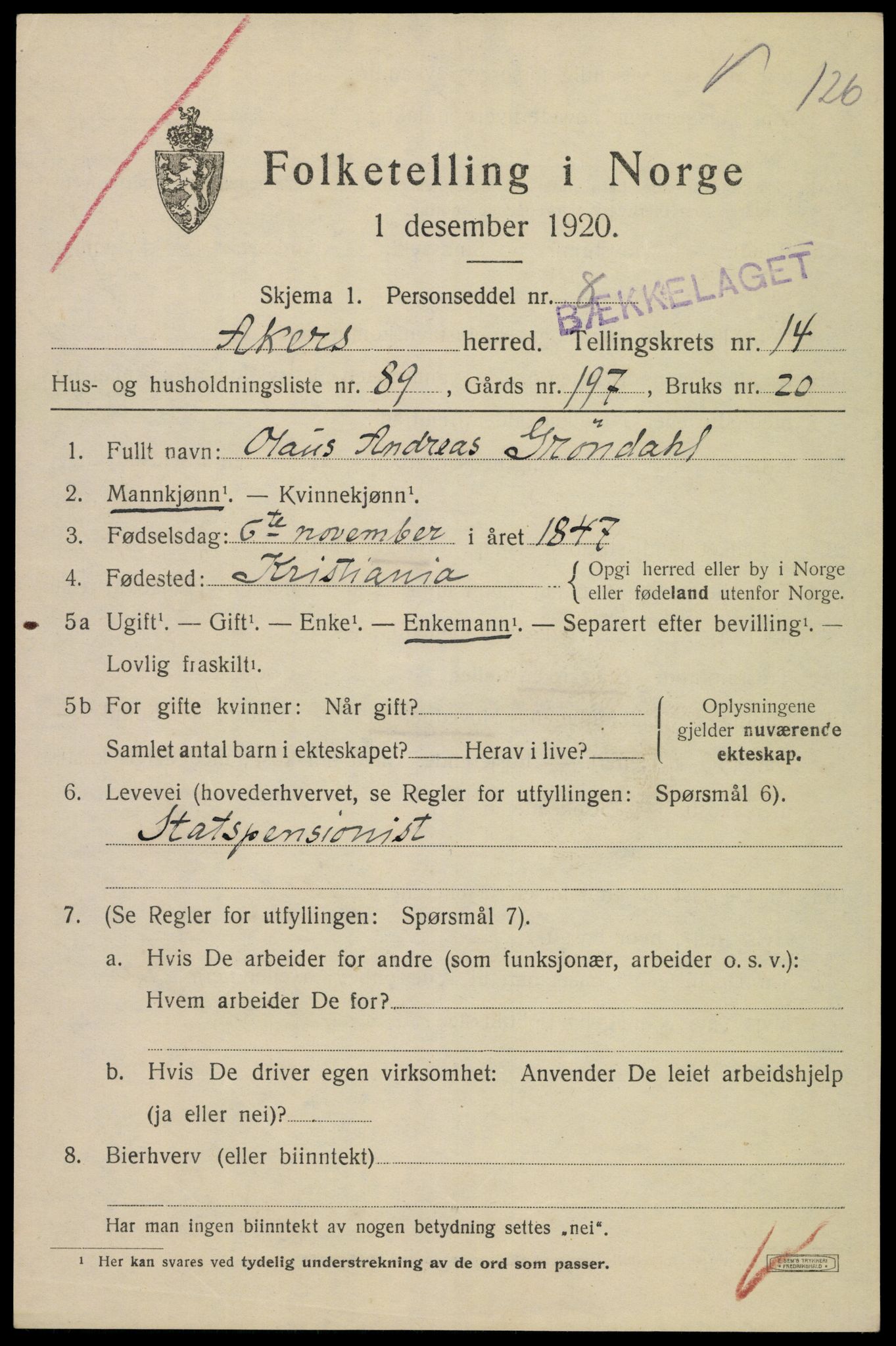 SAO, 1920 census for Aker, 1920, p. 84412