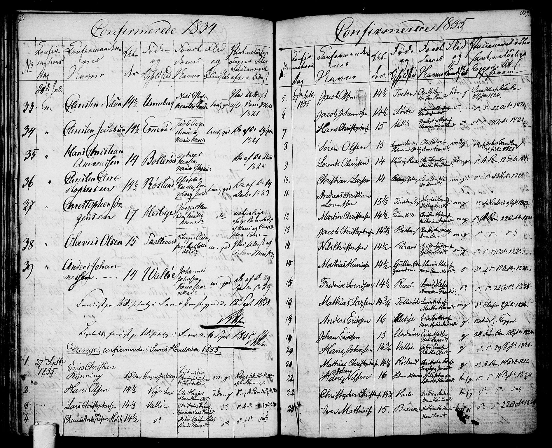 Sem kirkebøker, SAKO/A-5/F/Fa/L0005: Parish register (official) no. I 5, 1825-1842, p. 328-329