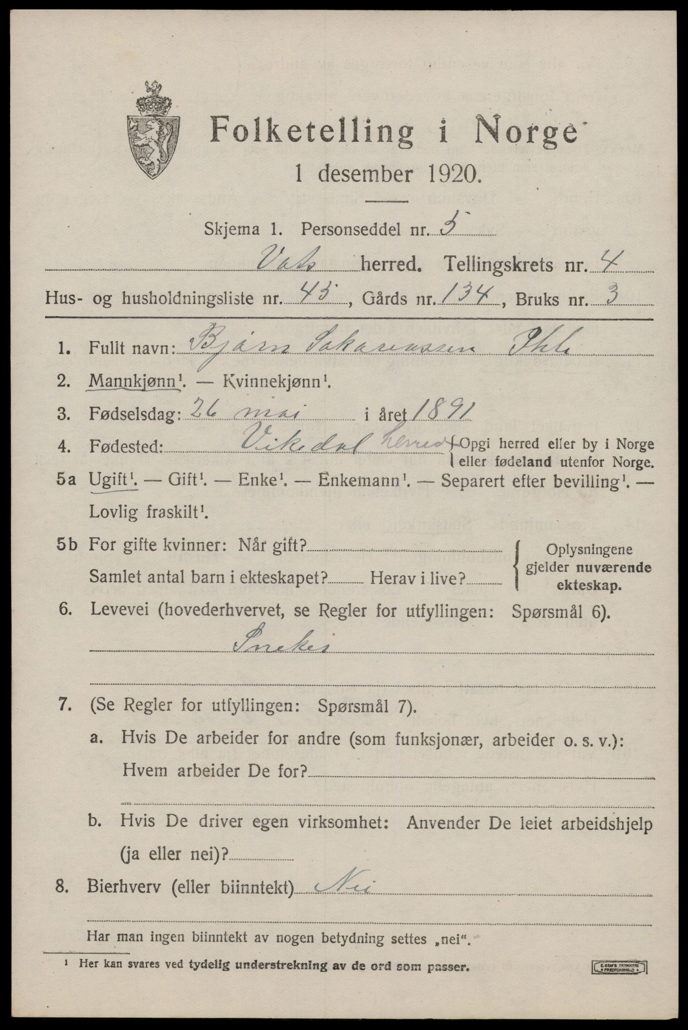SAST, 1920 census for Vats, 1920, p. 1877