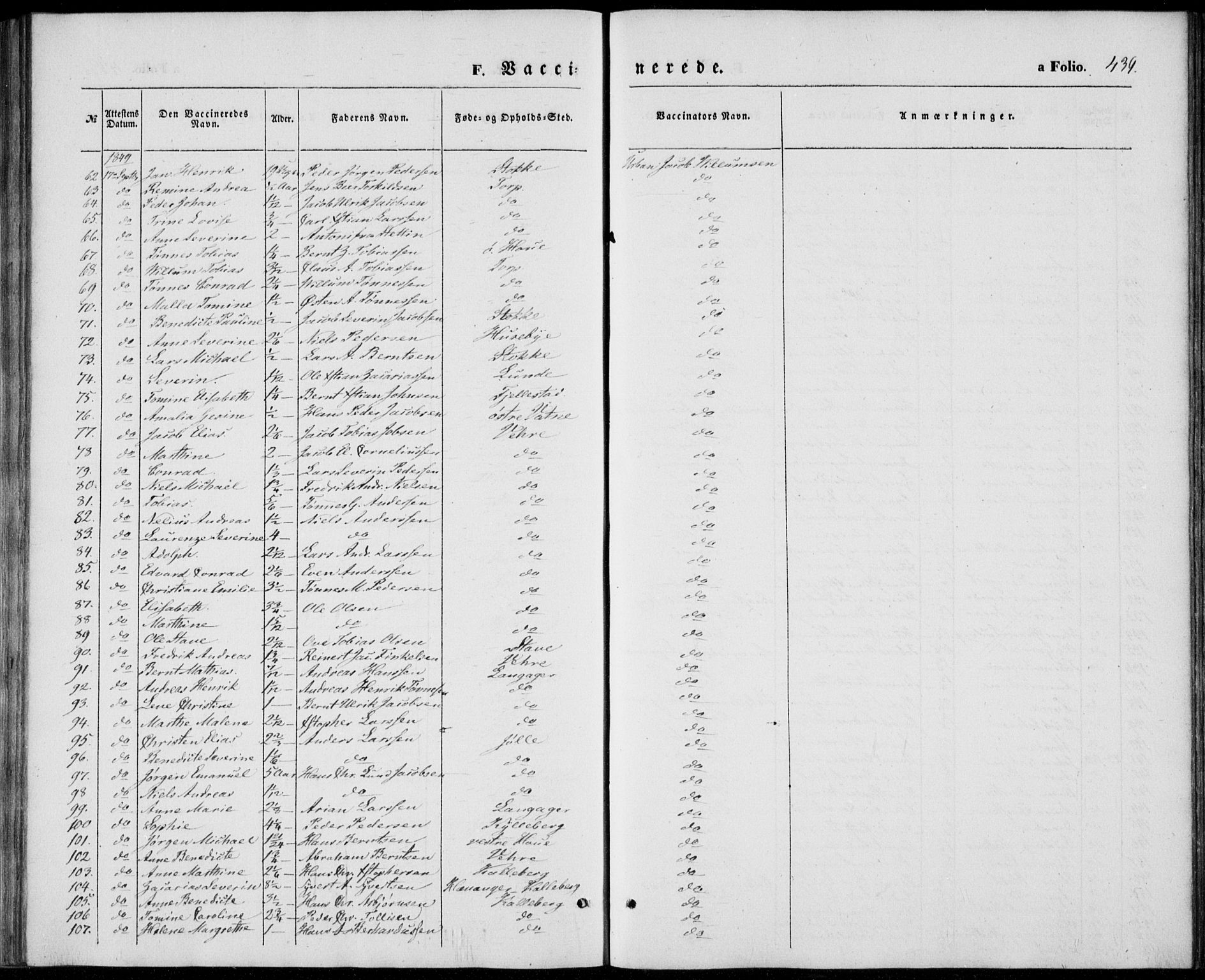 Lista sokneprestkontor, AV/SAK-1111-0027/F/Fb/L0002: Parish register (copy) no. B 2, 1847-1862, p. 439