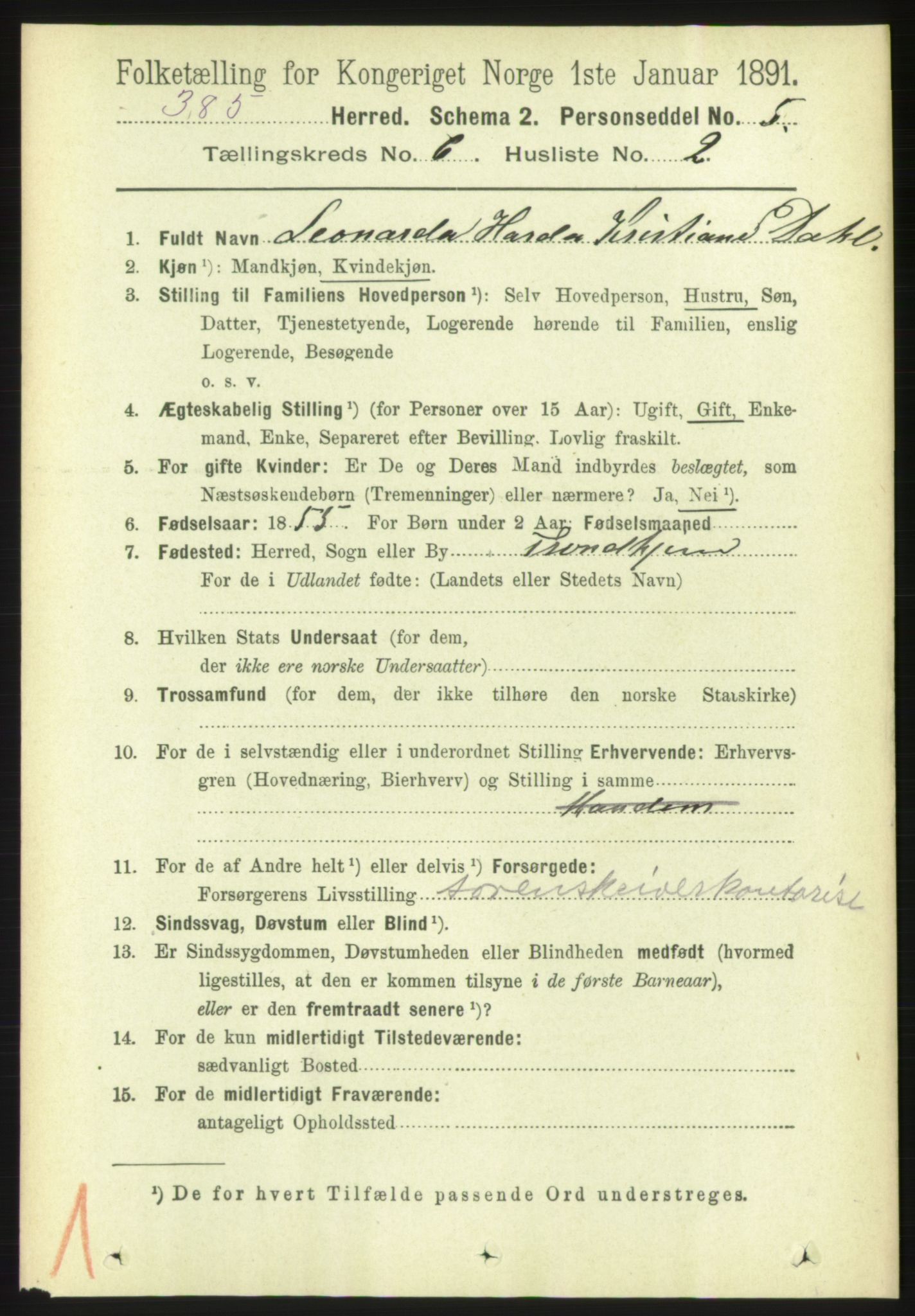 RA, 1891 census for 1660 Strinda, 1891, p. 5307