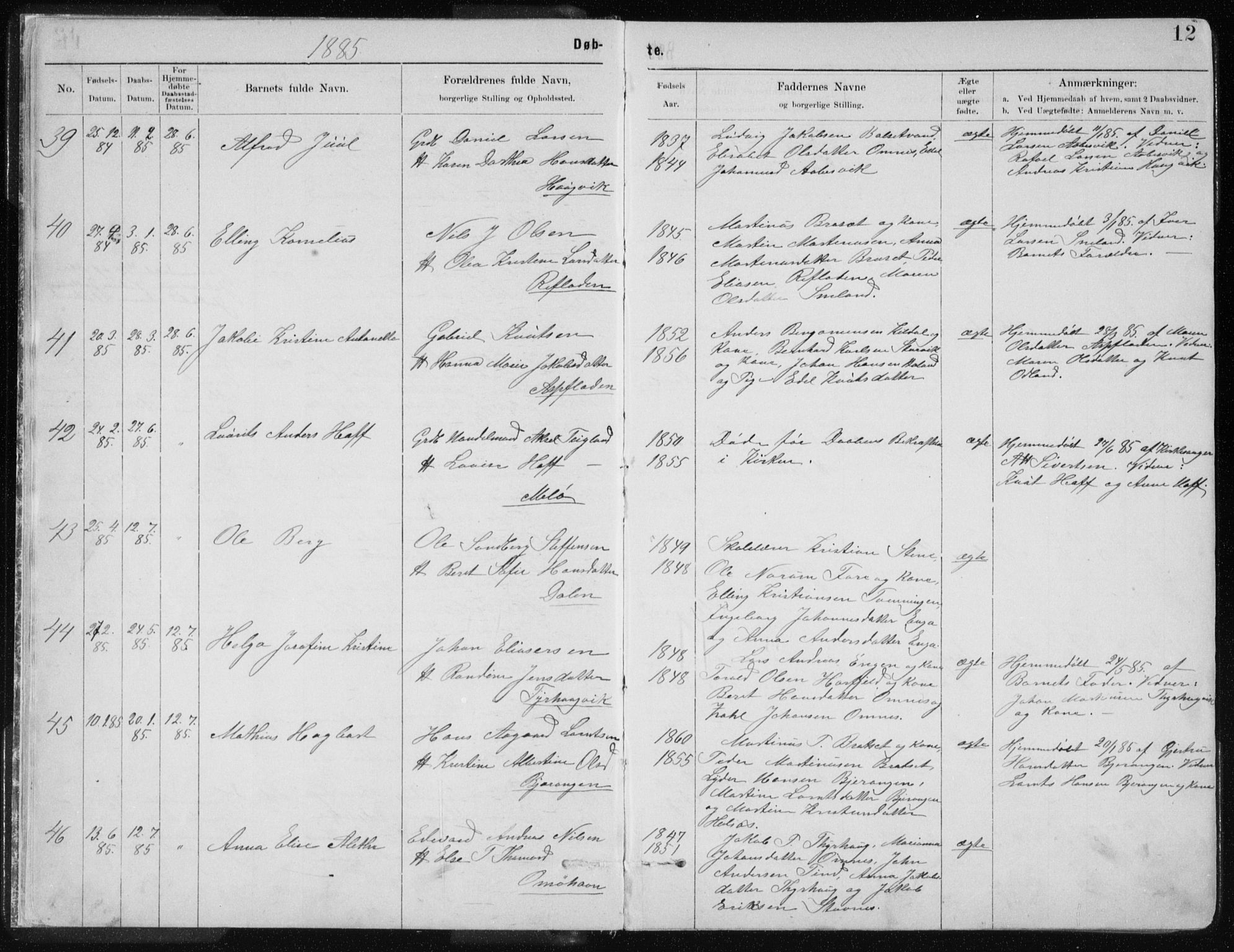 Ministerialprotokoller, klokkerbøker og fødselsregistre - Nordland, AV/SAT-A-1459/843/L0636: Parish register (copy) no. 843C05, 1884-1909, p. 12