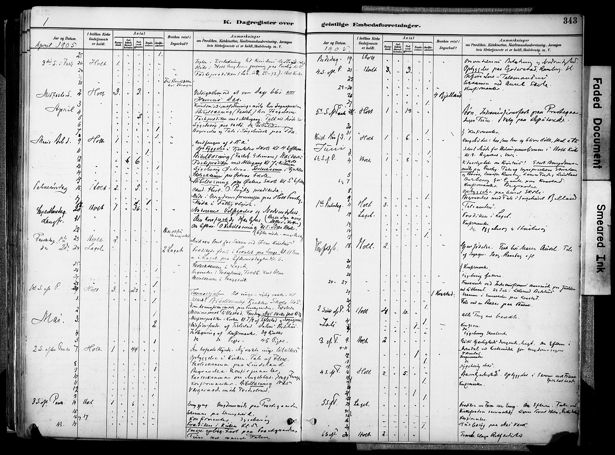 Holt sokneprestkontor, AV/SAK-1111-0021/F/Fa/L0012: Parish register (official) no. A 12, 1885-1907, p. 343