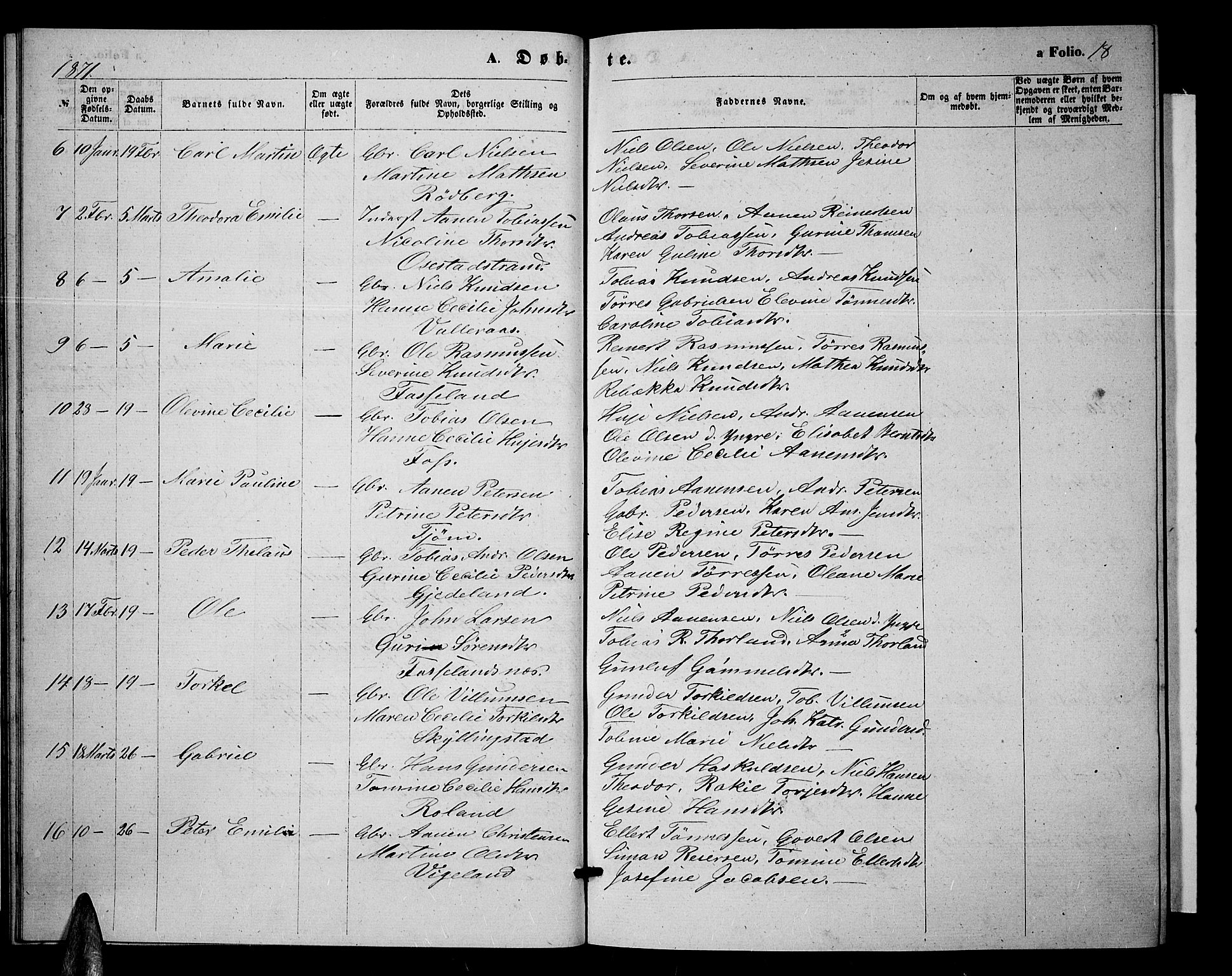 Sør-Audnedal sokneprestkontor, AV/SAK-1111-0039/F/Fb/Fbb/L0004: Parish register (copy) no. B 4, 1868-1879, p. 18